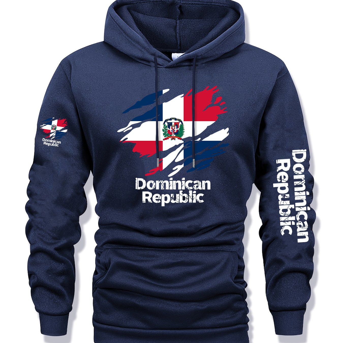 Men's Dominican Republic Flag Graphic Hoodie - Heather Gray Pullover Sweatshirt, Machine Washable Winter Hoodie for Streetwear, Travel & Everyday Casual Outfits - Autumn/Winter Clothing