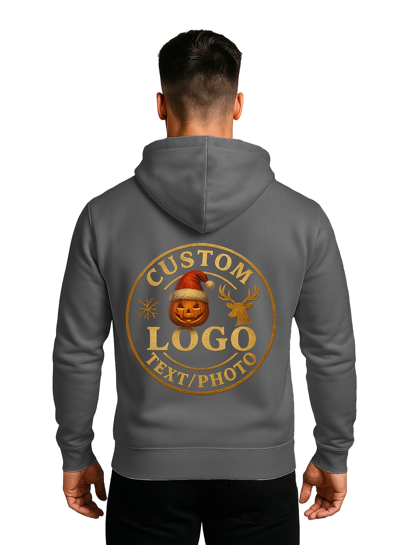 Customizable LOGO Hoodie & Sweatshirt - Unisex Pullover with Personalized Text/Photo/Design, Breathable Fabric, Regular Fit for Men & Women, Perfect Gift for Halloween, Christmas, Couple Celebrations, Casual Wear, Streetwear