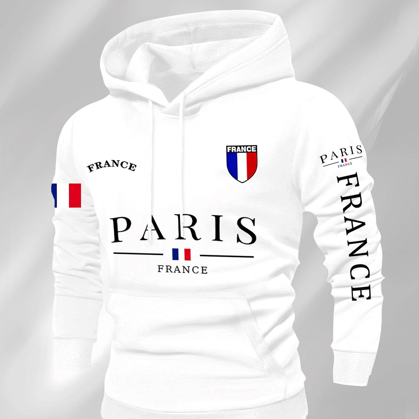 Men'S Navy Blue Hoodie - Paris France Graphic Pullover Sweatshirt, Long Sleeve Hooded Sweater for Fall/Winter, Streetwear Essential Urban Fashion Top for Everyday & Formal Outfits, Sweater Hoodie, Casual Wear, Geometric Patte
