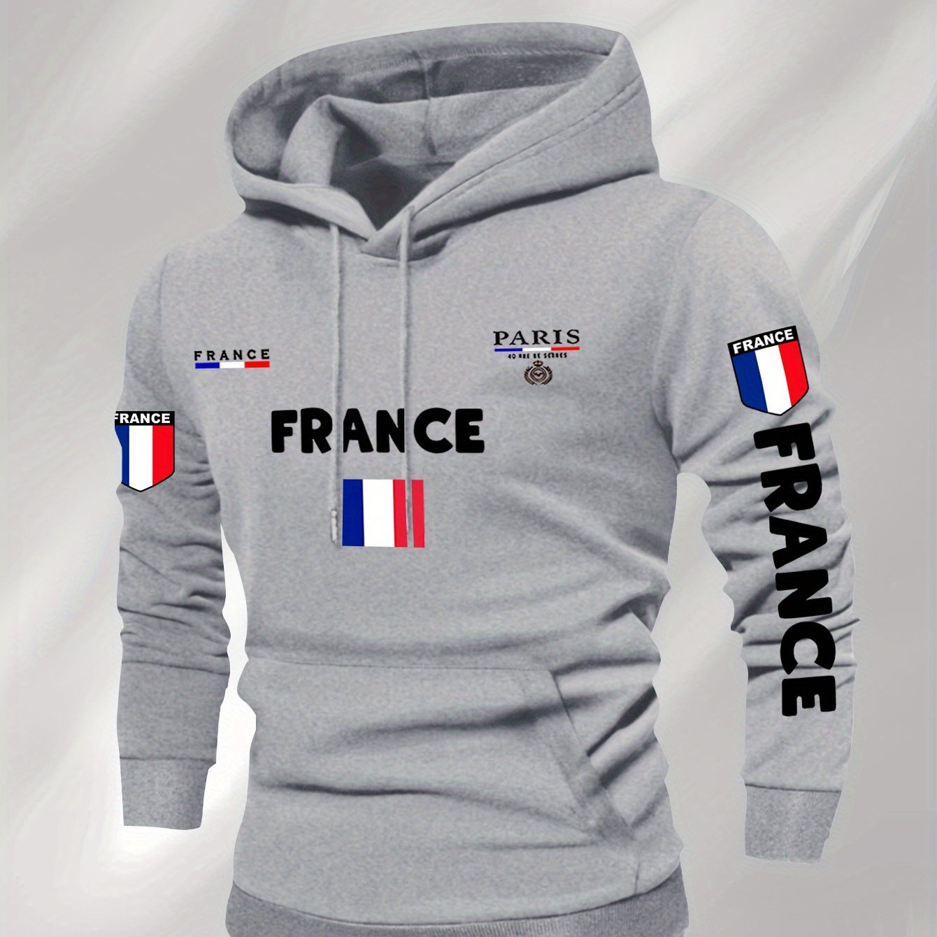 Men'S French Flag & Paris Lettering Hooded Sweatshirt - Pullover with Piping, Long Sleeve Casual Winter Sweater for Everyday & Formal Outfits - French, French Connection Apparel, French Connection Clothing, French Connection