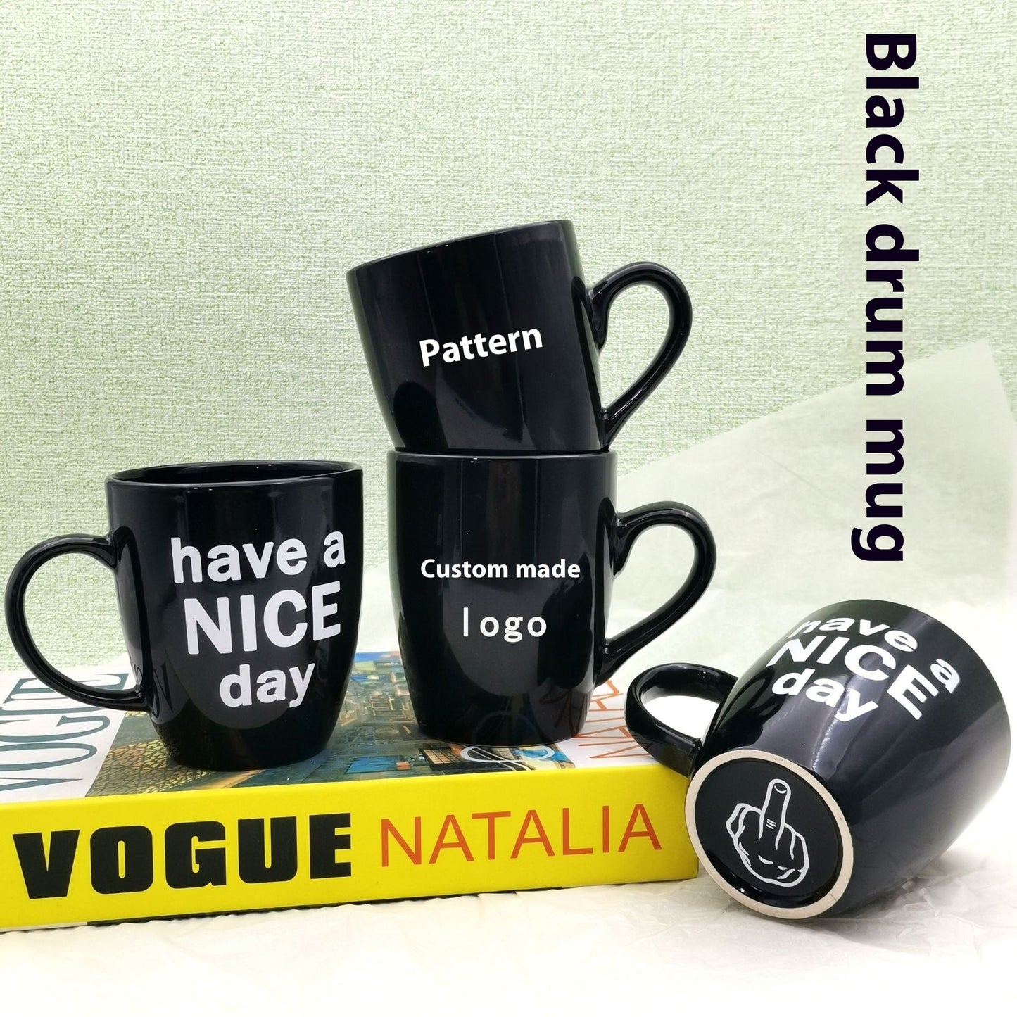 Black Waist Drum Ceramic Have A Nice Day Middle Finger Mug