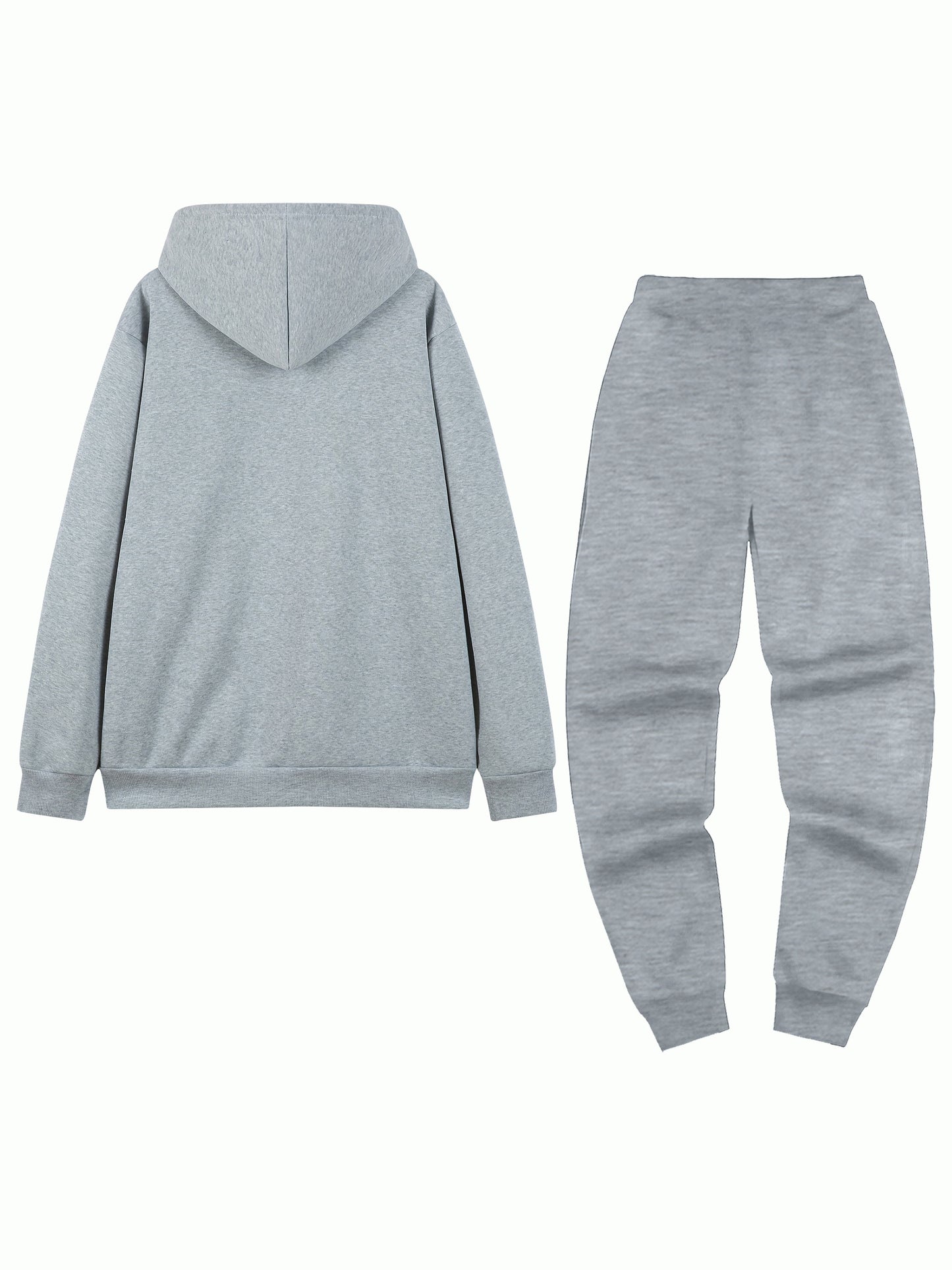 Men'S Fleece-Lined Hooded Sweatshirt & Jogger Set - "King" Graphic Print, Casual Fall/Winter Outfit, Regular Fit, Slight Stretch Fabric, Trendy Streetwear Style