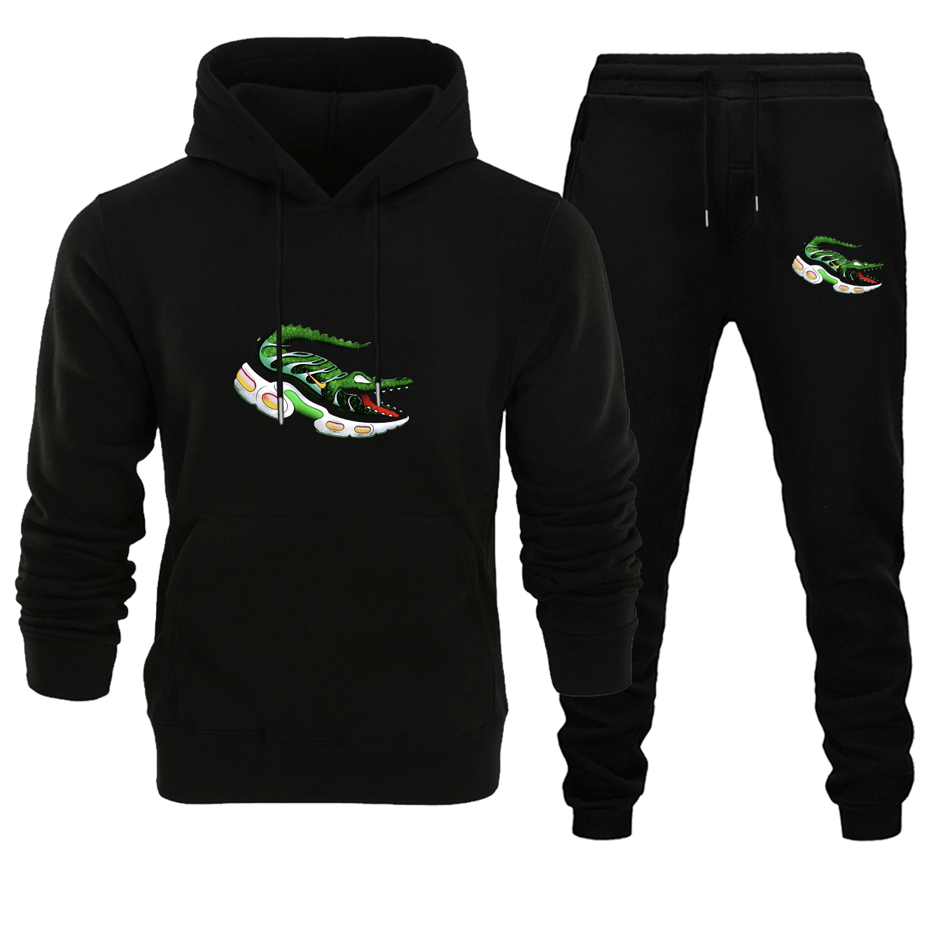 A Lively Sports Suit for Men Featuring a Crocodile Pattern - Fashionable Streetwear Made from 100% Polyester, Comfortable And Chic, Perfect for The Fall And Winter Seasons, with a Striking Graphic Design, an Excellent Option