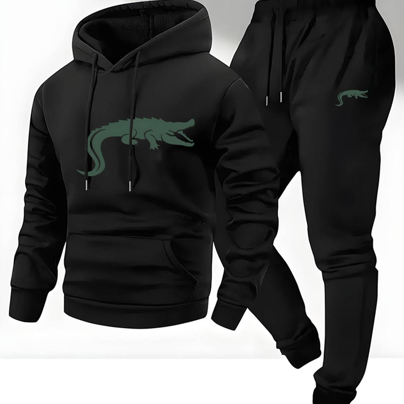 Men’s Casual Hoodie &amp; Sweatpants Set – Alligator Print, Soft &amp; Durable, Regular Fit, Perfect for Fall/Winter Casual Wear