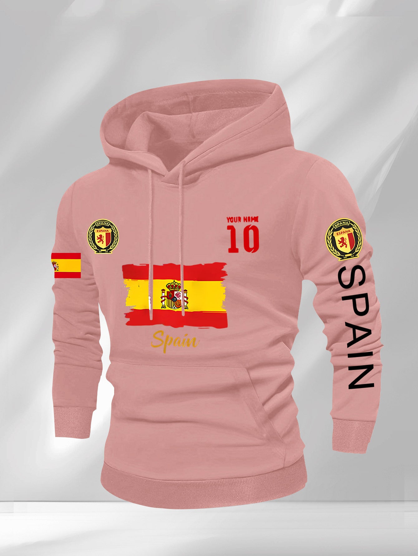 Men'S Hooded Sweatshirt - Spain Flag Graphic Pullover with Number 10, Dark Background, Regular Fit Hoodie for Soccer Fans & Casual Attire, Autumn/Winter Clothing, Autumn Winter Apparel, Comfortable Fabric, Knit