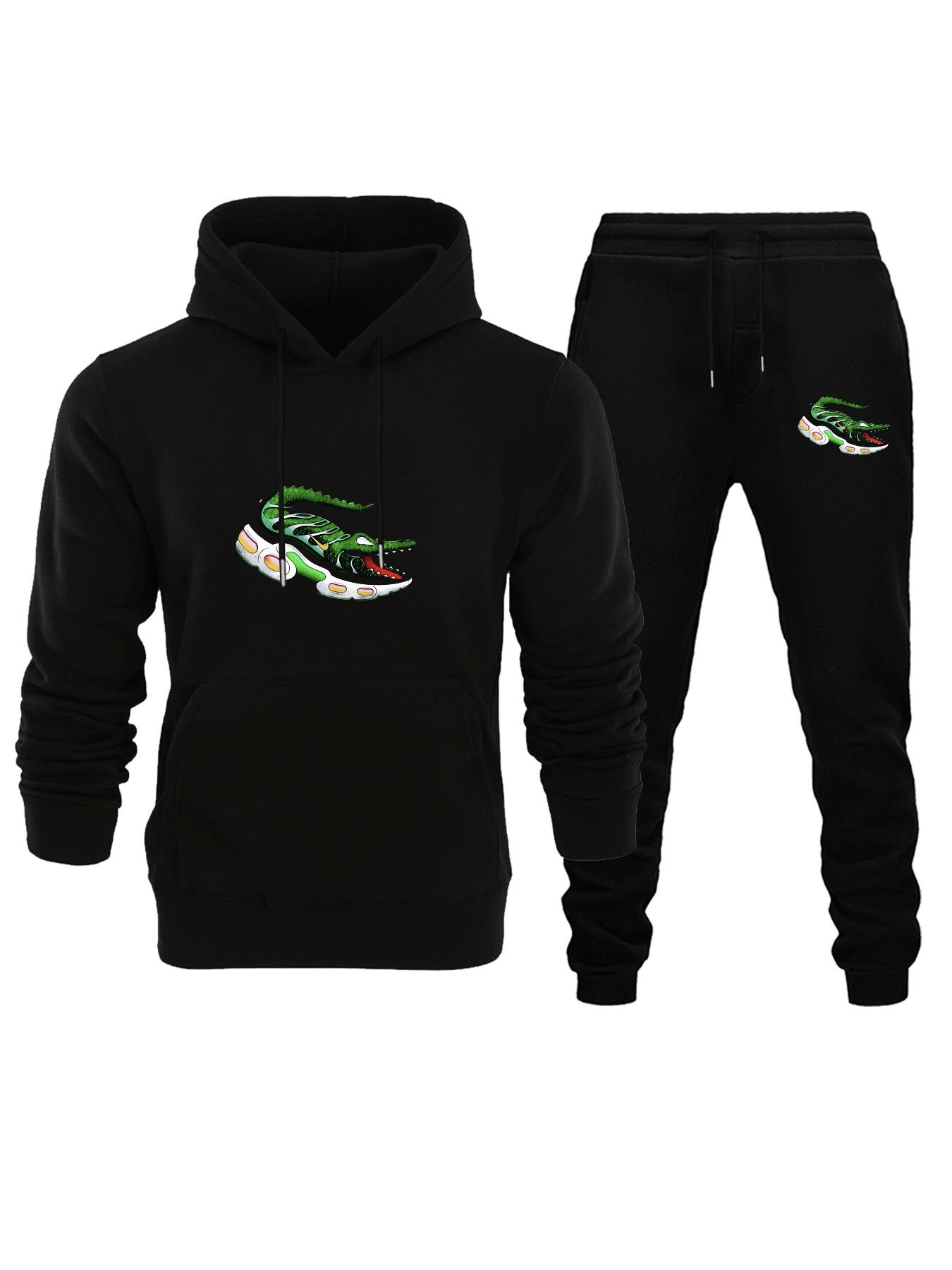 A Lively Sports Suit for Men Featuring a Crocodile Pattern - Fashionable Streetwear Made from 100% Polyester, Comfortable And Chic, Perfect for The Fall And Winter Seasons, with a Striking Graphic Design, an Excellent Option