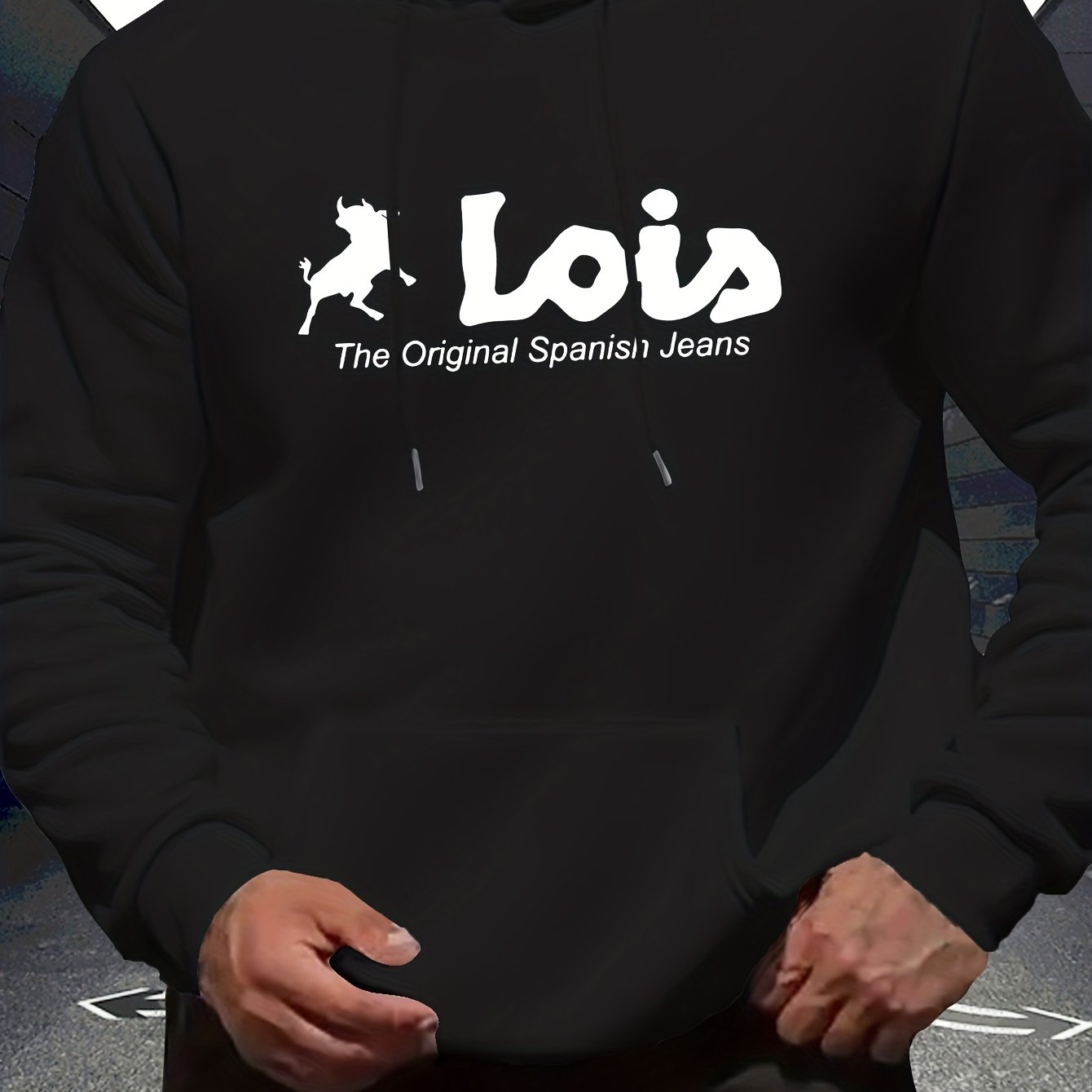 Men’s Spanish-Themed Hooded Sweatshirt "Lois" & Spanish Text Print, White Casual Pullover Hoodie, Relaxed Fit, All-Season Wear