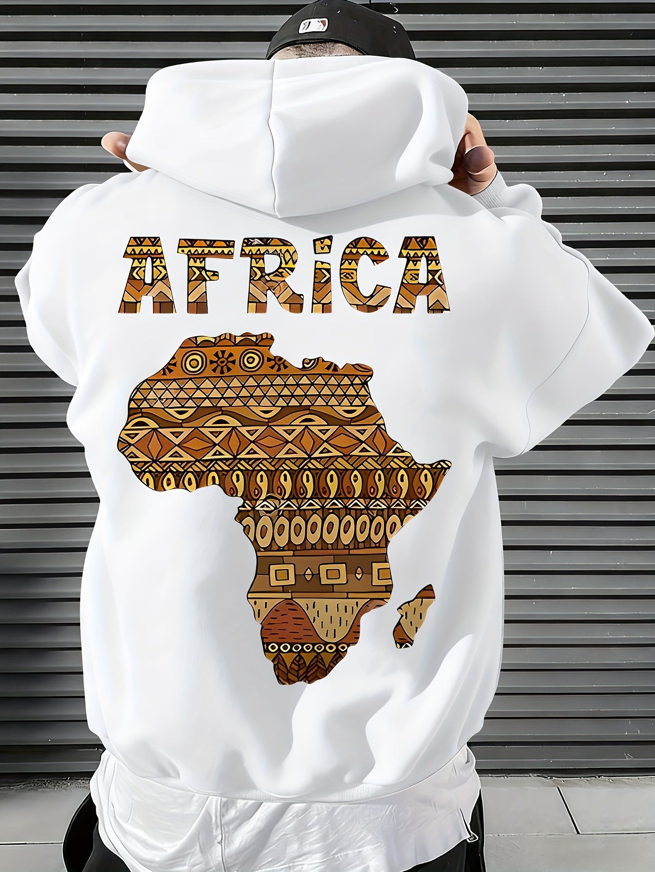 Men's African Map Print Hooded Sweatshirt Jacket - African Continent Outline with Ghana, Egypt, South Africa & Morocco - Casual Streetwear Pullover, All-Season Fit, Machine Washable Cultural Apparel