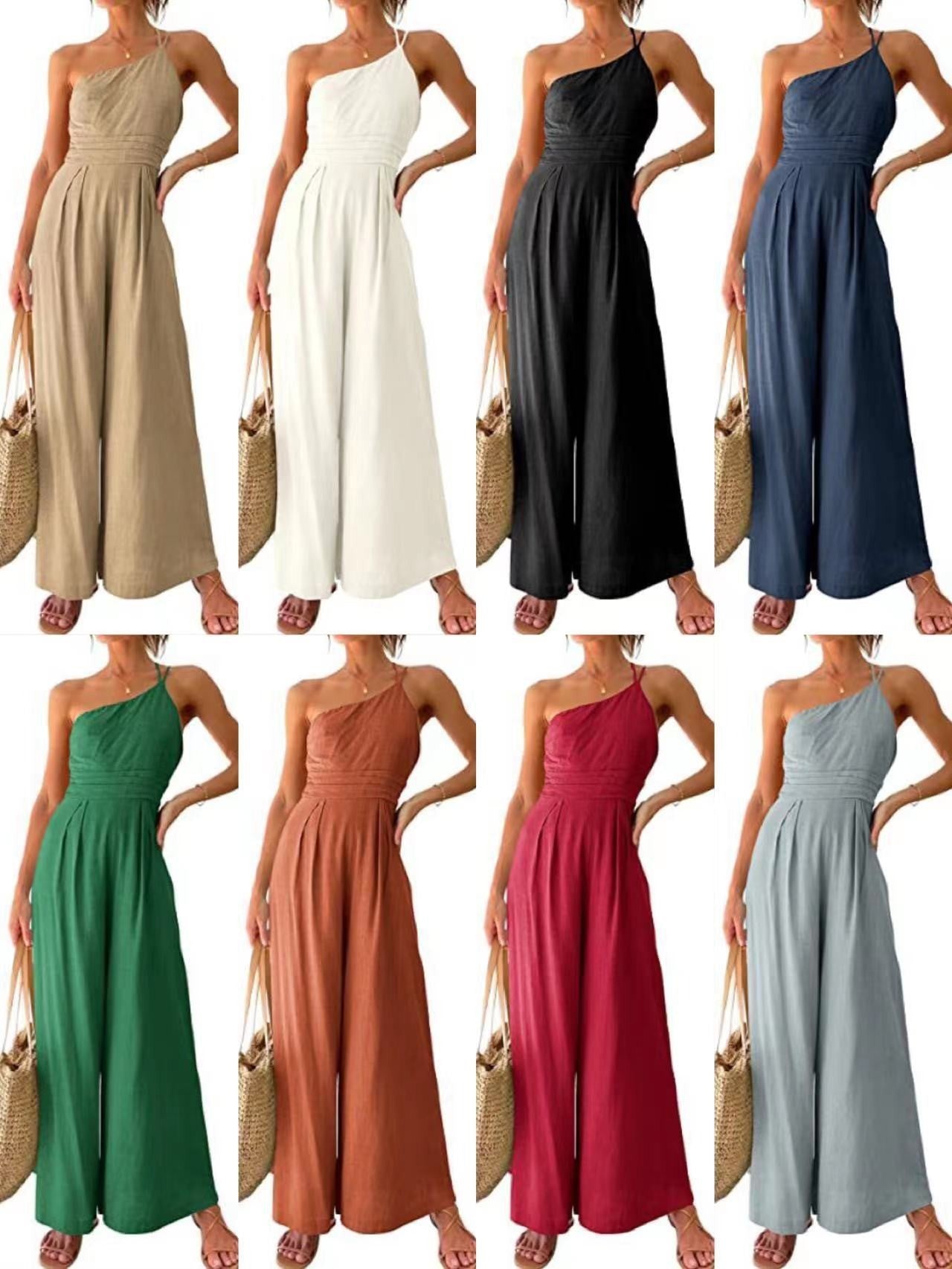 European And American Ladies Suspender Waist Straight Sleeveless Jumpsuit