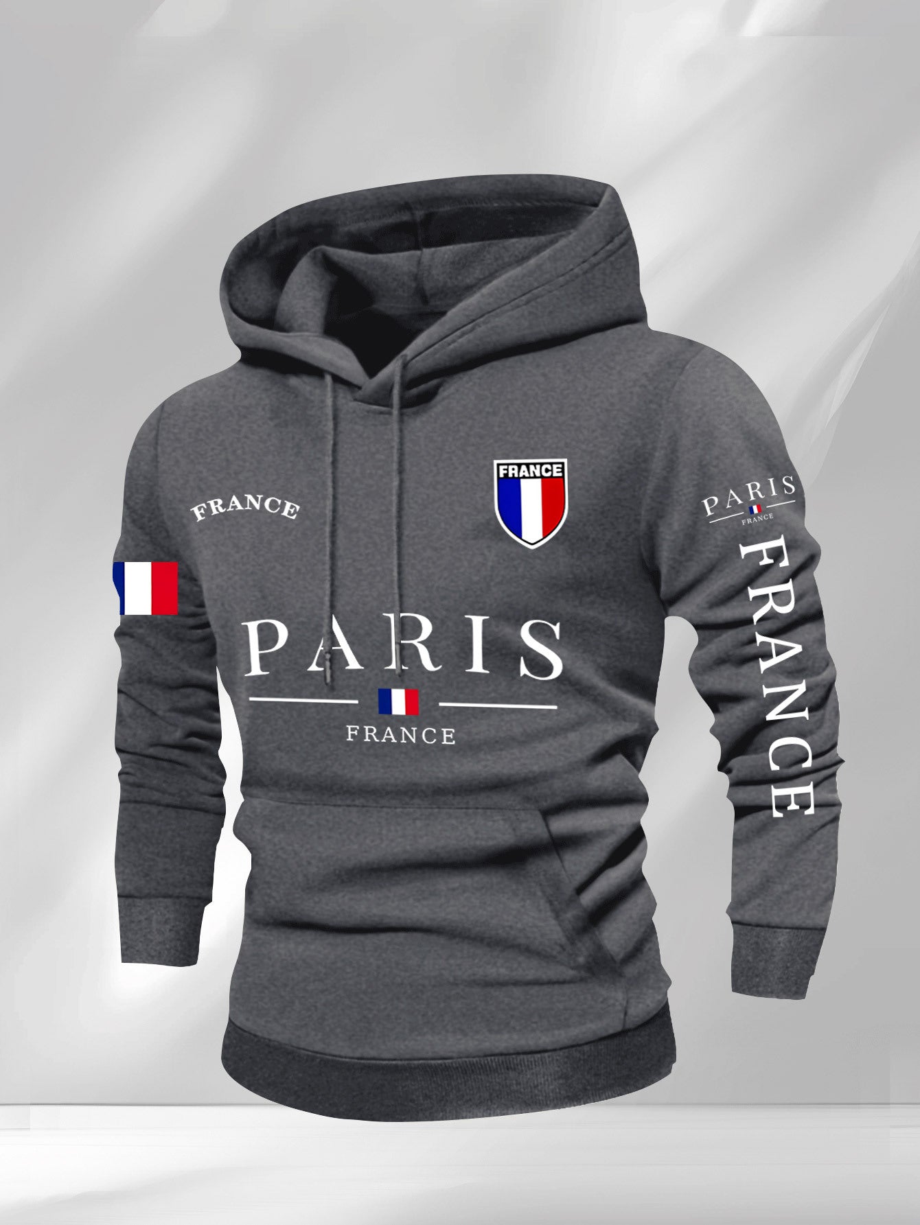 Men'S Navy Blue Hoodie - Paris France Graphic Pullover Sweatshirt, Long Sleeve Hooded Sweater for Fall/Winter, Streetwear Essential Urban Fashion Top for Everyday & Formal Outfits, Sweater Hoodie, Casual Wear, Geometric Patte