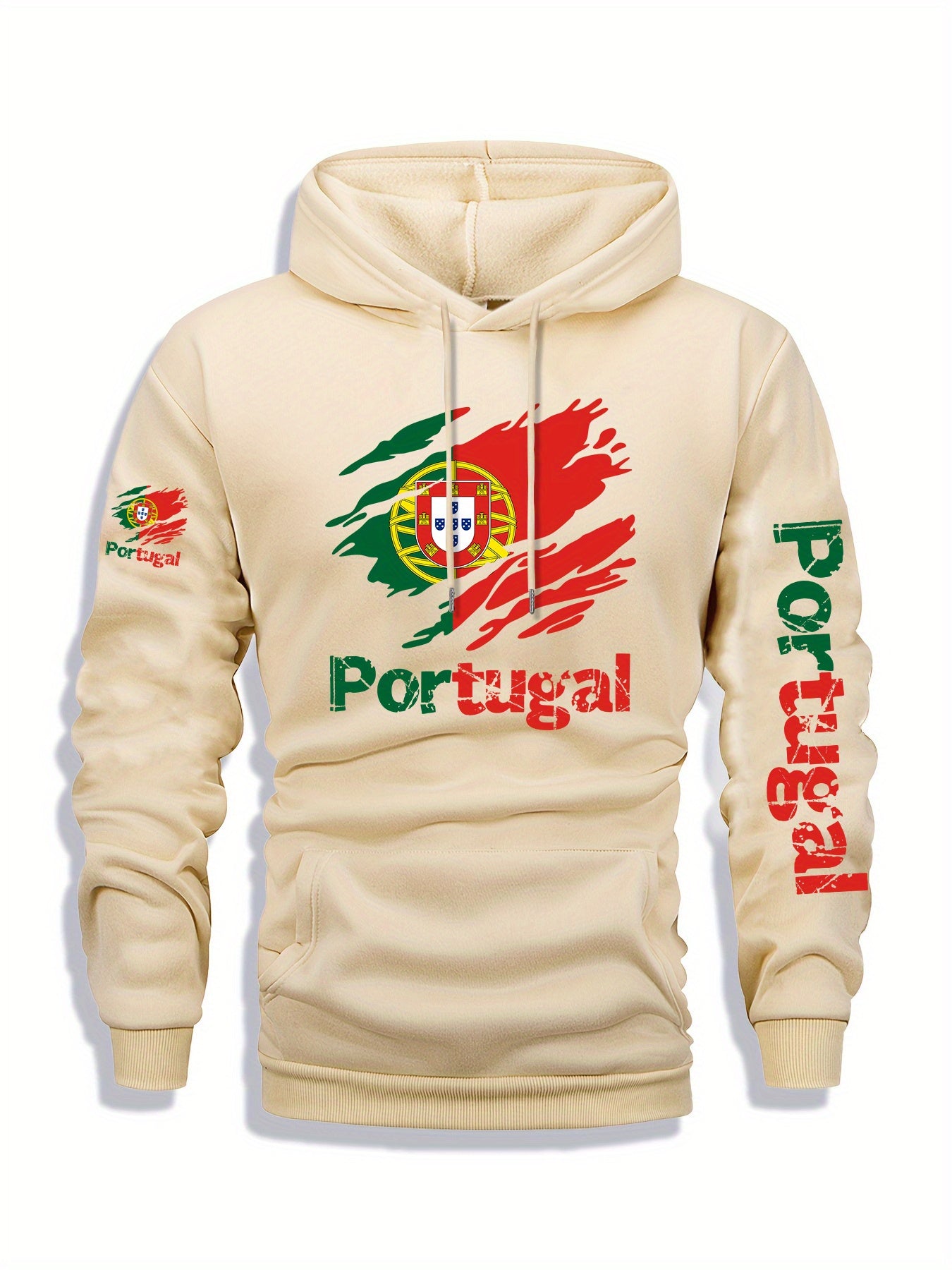 Men'S Portugal Flag Graphic Hooded Sweatshirt - Navy Blue with Red & Green Emblem, Casual Streetwear Pullover for Autumn/Winter, Regular Fit Outdoor & Casual Attire, Durable Fabric