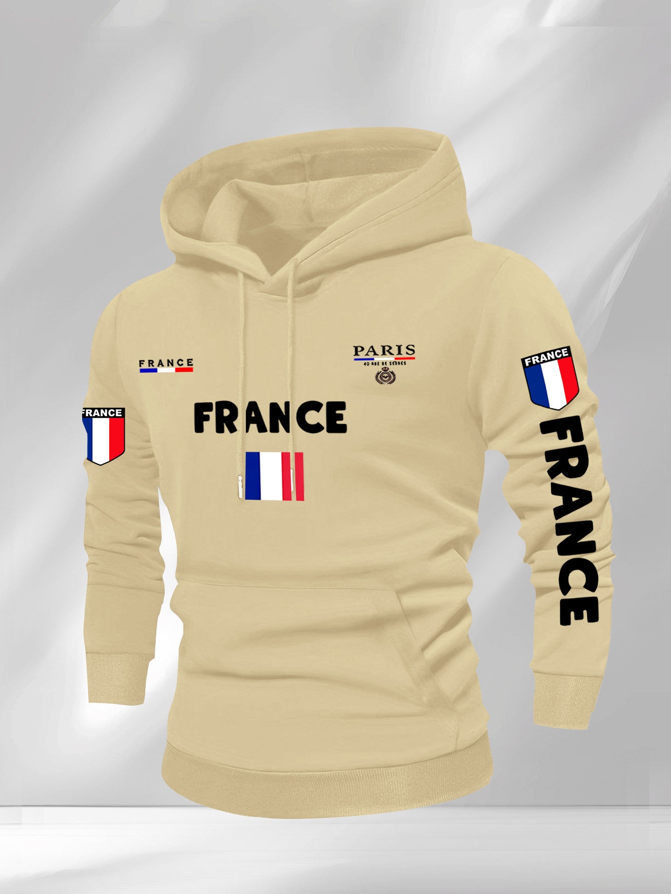 Men'S French Flag & Paris Lettering Hooded Sweatshirt - Pullover with Piping, Long Sleeve Casual Winter Sweater for Everyday & Formal Outfits - French, French Connection Apparel, French Connection Clothing, French Connection