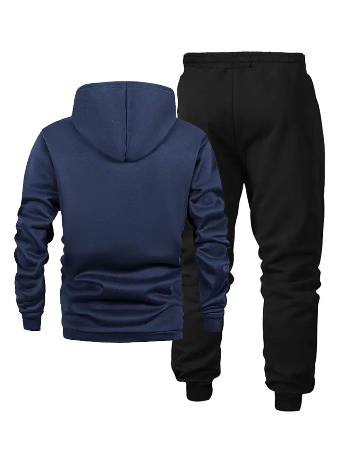 Men’s Casual Hooded Tracksuit – Black Sweatshirt and Sports Pants Set with Pockets, Long Sleeves, and Waistbands – Ideal for Autumn &amp; Winter Outdoor Activities