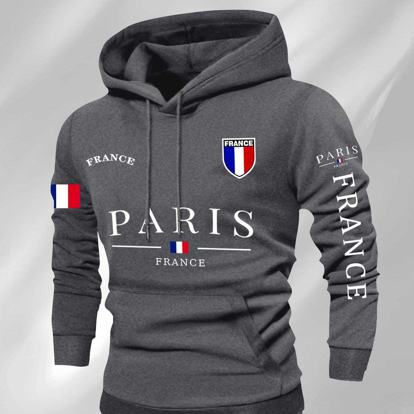 Men'S Navy Blue Hoodie - Paris France Graphic Pullover Sweatshirt, Long Sleeve Hooded Sweater for Fall/Winter, Streetwear Essential Urban Fashion Top for Everyday & Formal Outfits, Sweater Hoodie, Casual Wear, Geometric Patte