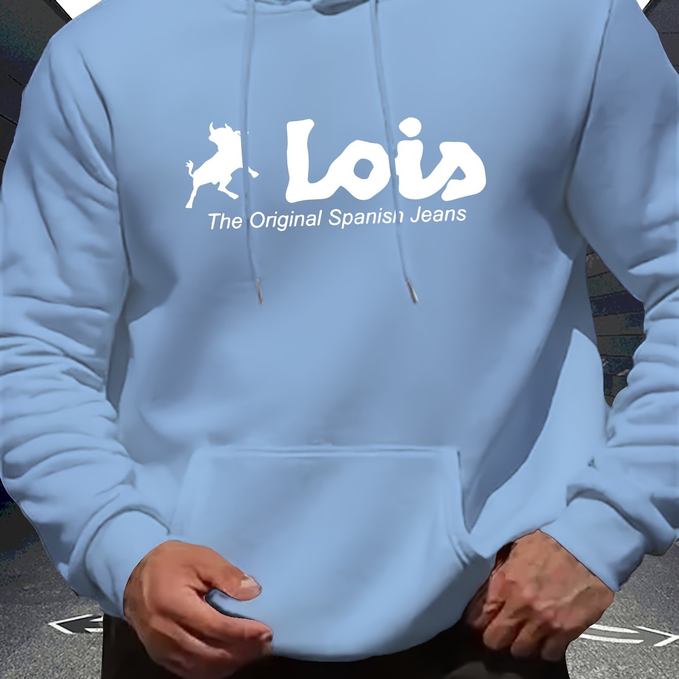Men’s Spanish-Themed Hooded Sweatshirt "Lois" & Spanish Text Print, White Casual Pullover Hoodie, Relaxed Fit, All-Season Wear