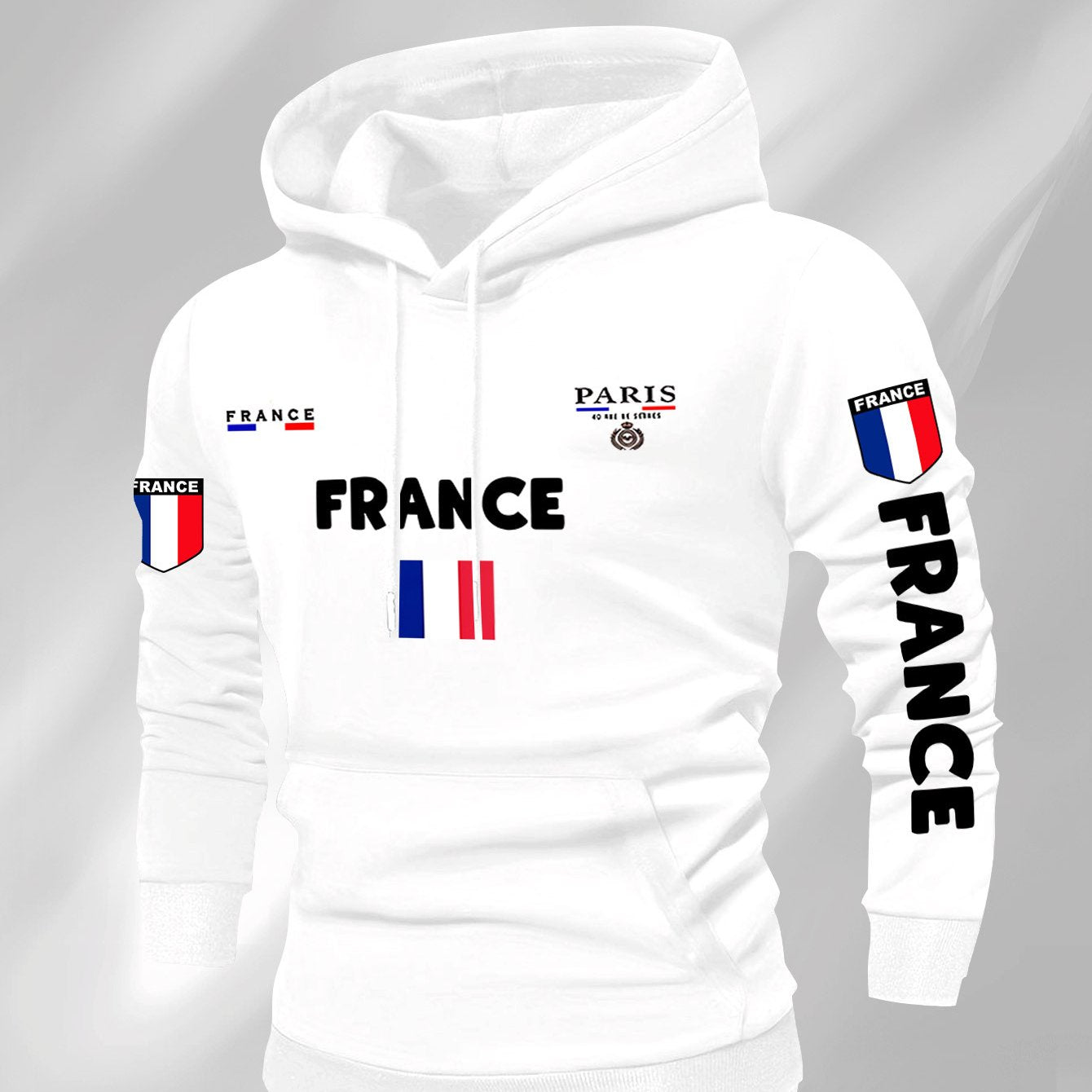 Men'S French Flag & Paris Lettering Hooded Sweatshirt - Pullover with Piping, Long Sleeve Casual Winter Sweater for Everyday & Formal Outfits - French, French Connection Apparel, French Connection Clothing, French Connection