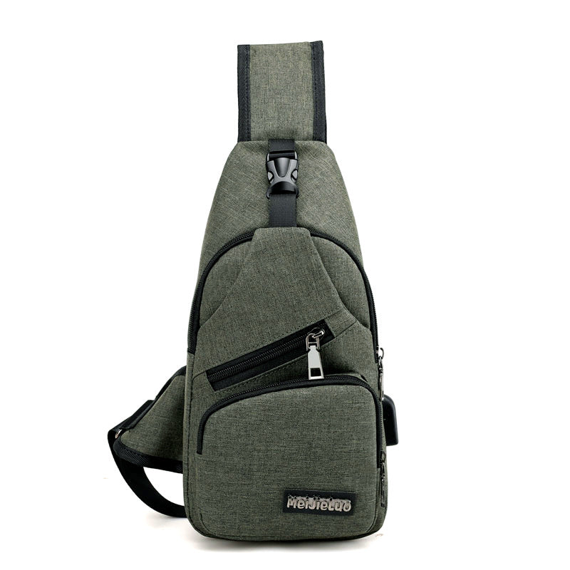 Version coréenne du nouveau sac à bandoulière simple USB2021 personnalisé pour homme, sac en toile pour homme, sac de poitrine, sac de chargement pour sports de plein air, paquet Xiekua