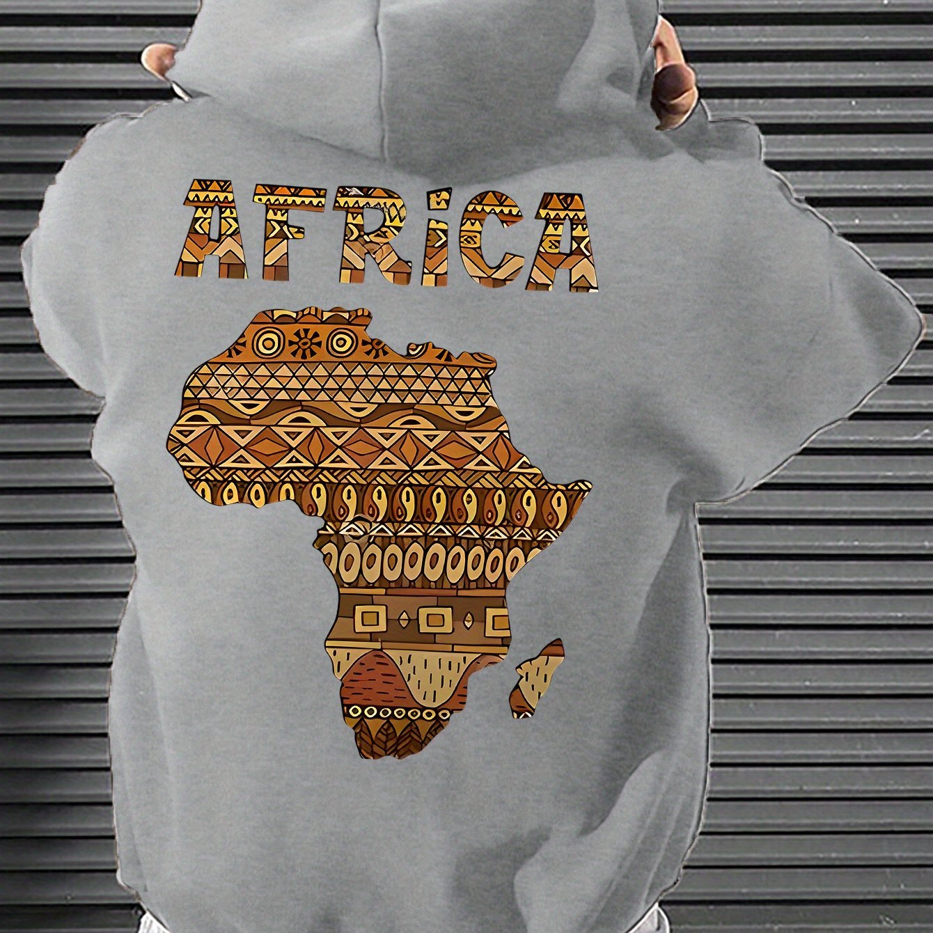 Men's African Map Print Hooded Sweatshirt Jacket - African Continent Outline with Ghana, Egypt, South Africa & Morocco - Casual Streetwear Pullover, All-Season Fit, Machine Washable Cultural Apparel