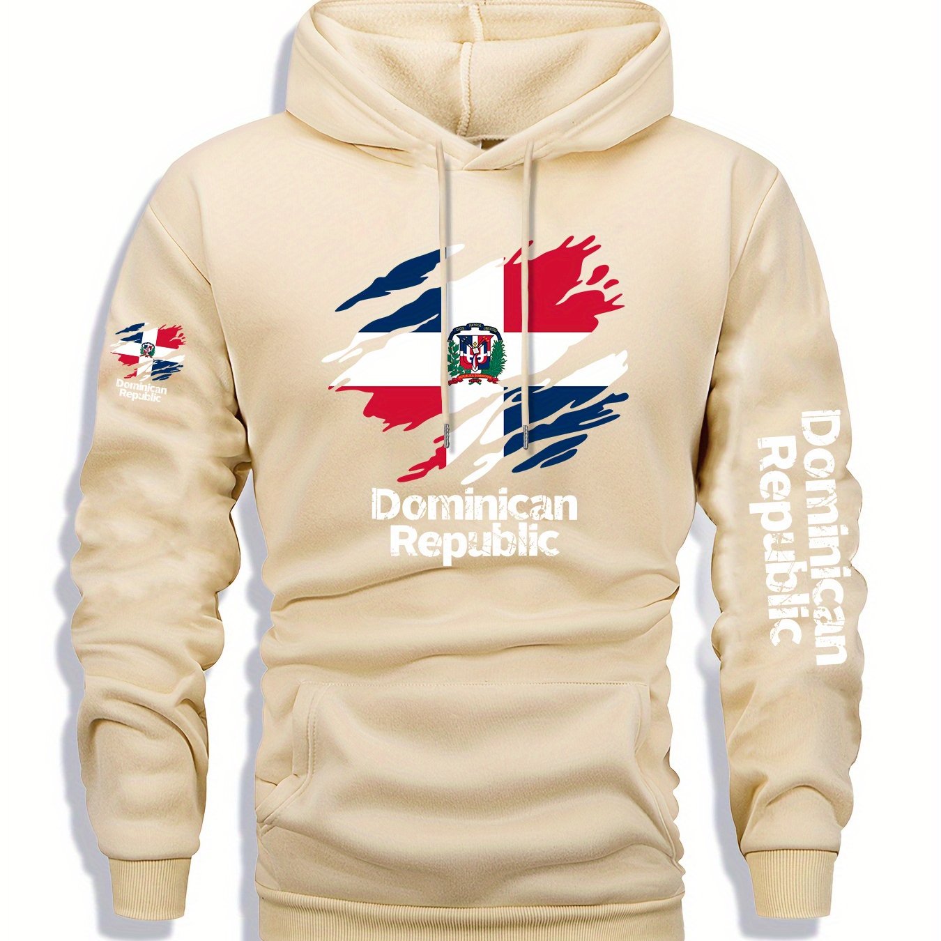 Men's Dominican Republic Flag Graphic Hoodie - Heather Gray Pullover Sweatshirt, Machine Washable Winter Hoodie for Streetwear, Travel & Everyday Casual Outfits - Autumn/Winter Clothing