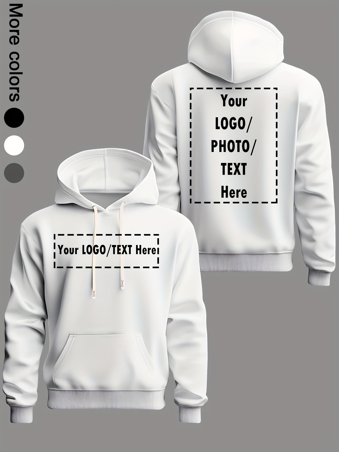 Customizable Unisex Hooded Sweatshirt, French Terry Polyester 100%, Sports Style, Loose Fit with Pocket Detail, Knit Fabric, Slight Stretch, 250g/m² - Personalized Front & Back Design