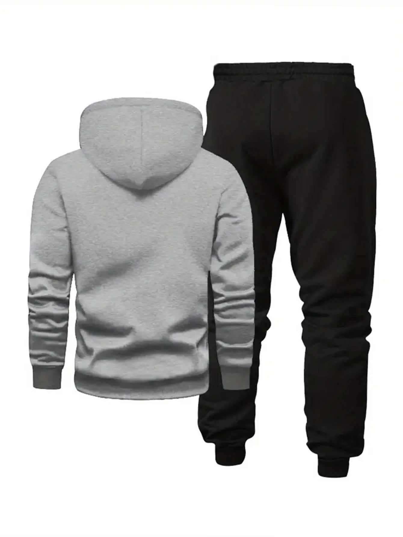 Men’s Casual Hooded Tracksuit – Black Sweatshirt and Sports Pants Set with Pockets, Long Sleeves, and Waistbands – Ideal for Autumn &amp; Winter Outdoor Activities