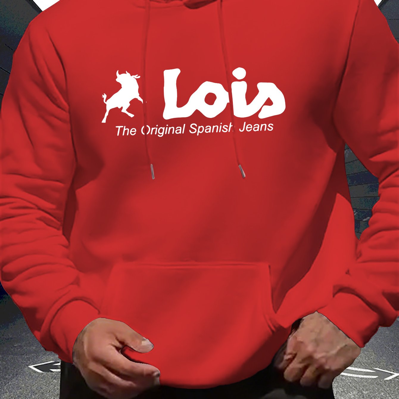 Men’s Spanish-Themed Hooded Sweatshirt "Lois" & Spanish Text Print, White Casual Pullover Hoodie, Relaxed Fit, All-Season Wear