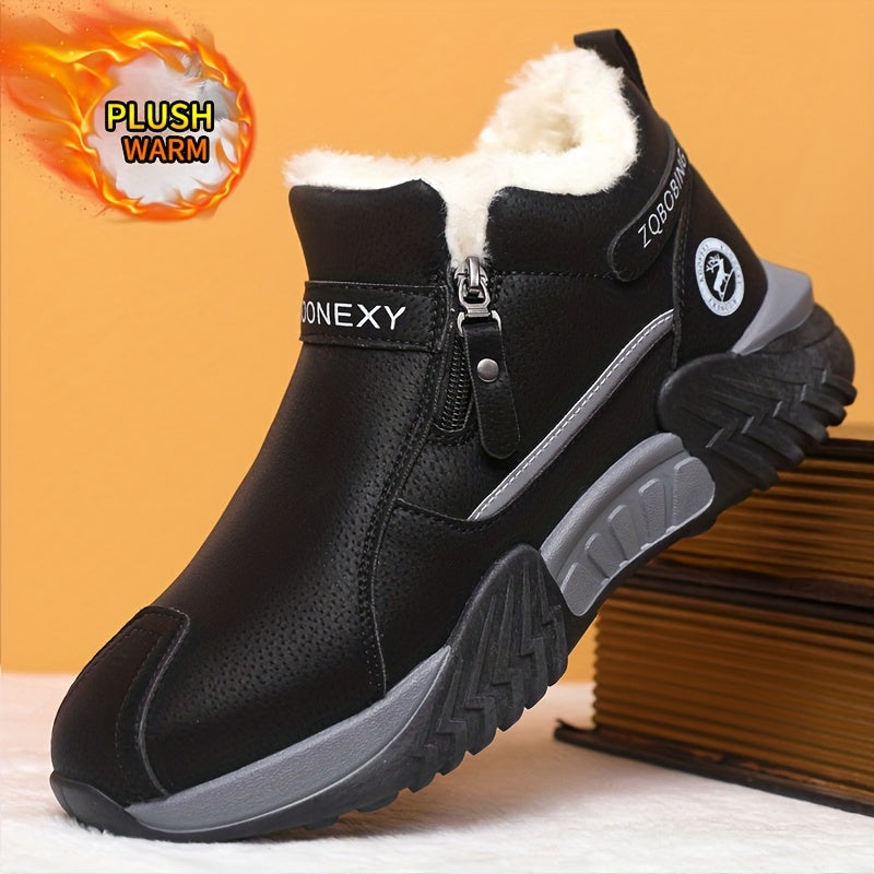 Men’s Winter Warm Snow Boots – Slip-Resistant Traction Tread, Zipper Closure, Ankle Boots with PVC Sole, Ideal for Hiking, Hunting &amp; Work in Cold Weather – Beige/Black/Gray