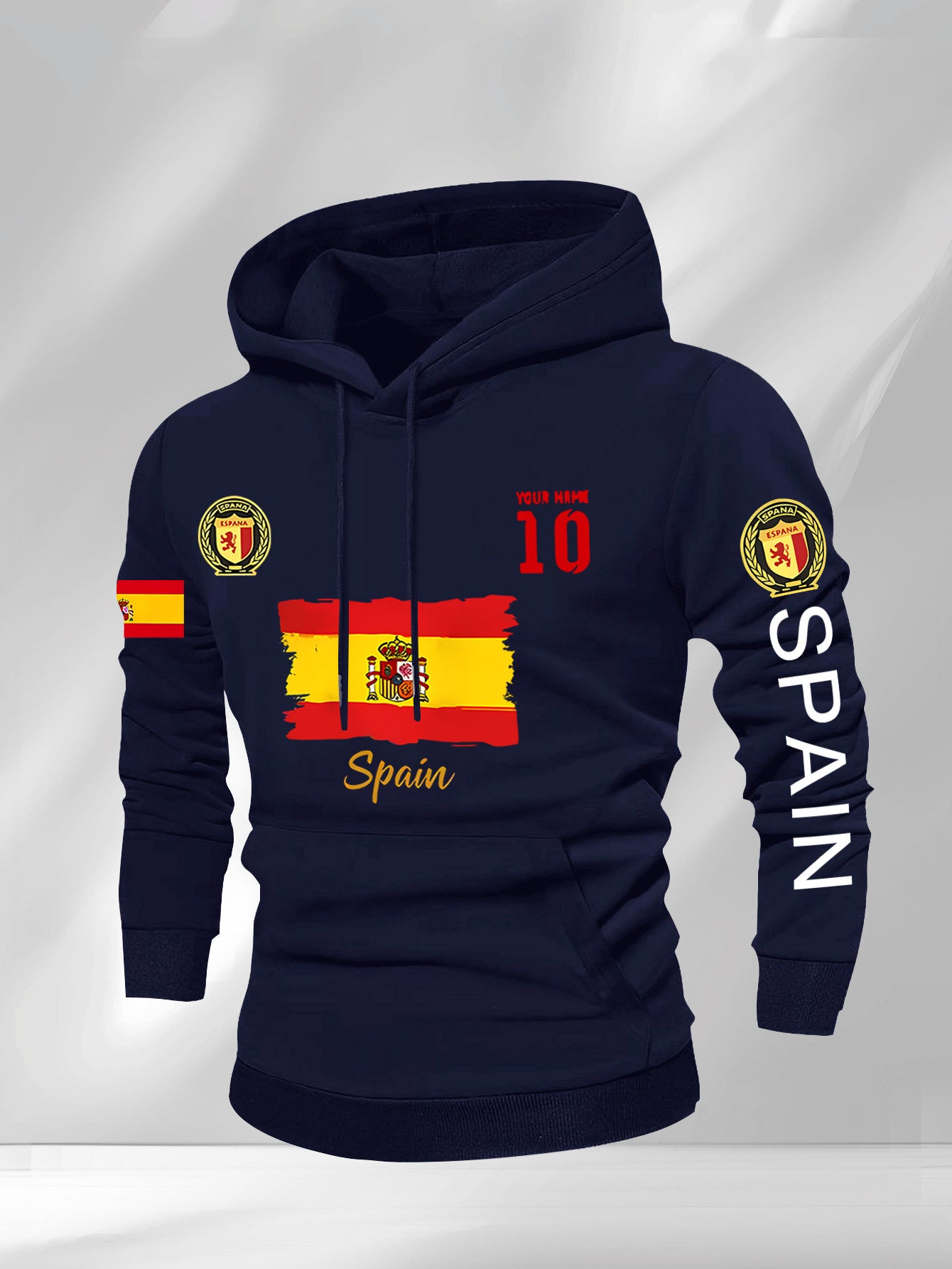 Men'S Hooded Sweatshirt - Spain Flag Graphic Pullover with Number 10, Dark Background, Regular Fit Hoodie for Soccer Fans & Casual Attire, Autumn/Winter Clothing, Autumn Winter Apparel, Comfortable Fabric, Knit