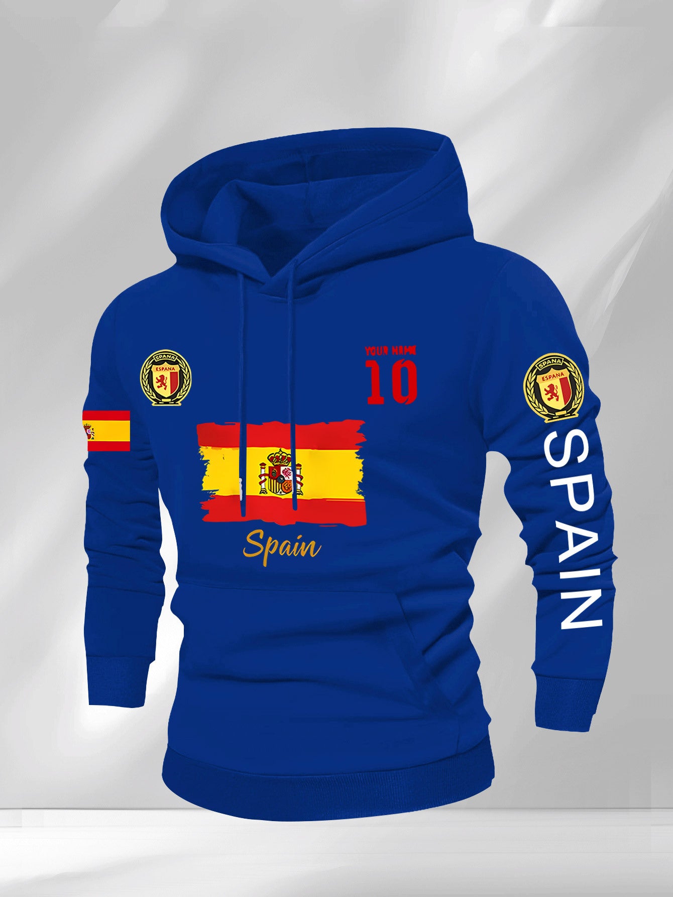 Men'S Hooded Sweatshirt - Spain Flag Graphic Pullover with Number 10, Dark Background, Regular Fit Hoodie for Soccer Fans & Casual Attire, Autumn/Winter Clothing, Autumn Winter Apparel, Comfortable Fabric, Knit
