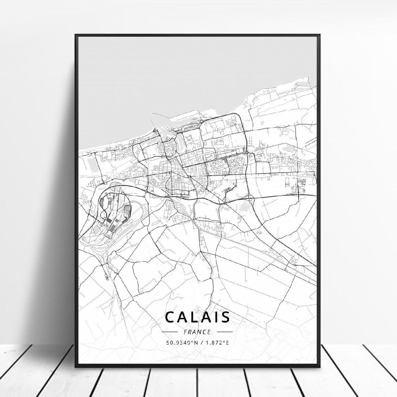 Artistic Map Poster Canvas Saint-Etienne Caen Aix-en-Provence Calais France