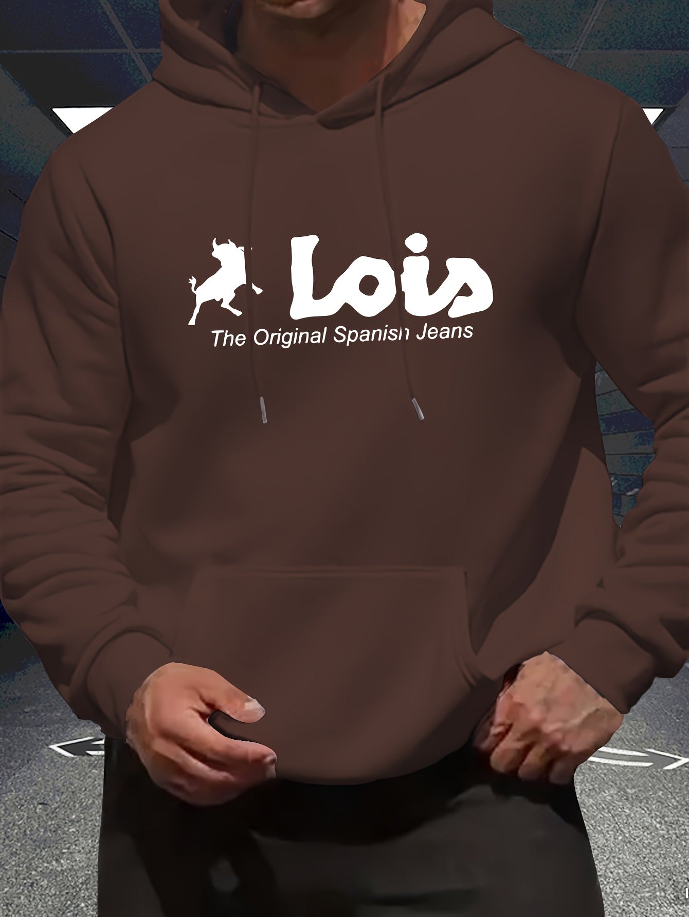 Men’s Spanish-Themed Hooded Sweatshirt "Lois" & Spanish Text Print, White Casual Pullover Hoodie, Relaxed Fit, All-Season Wear