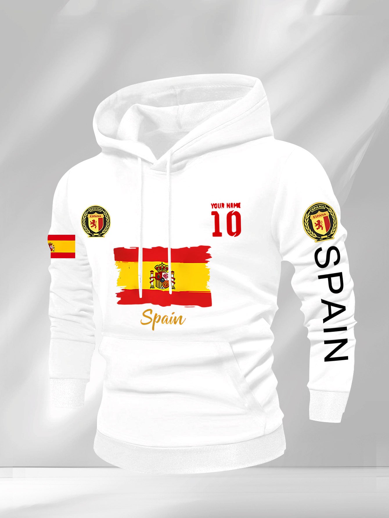 Men'S Hooded Sweatshirt - Spain Flag Graphic Pullover with Number 10, Dark Background, Regular Fit Hoodie for Soccer Fans & Casual Attire, Autumn/Winter Clothing, Autumn Winter Apparel, Comfortable Fabric, Knit