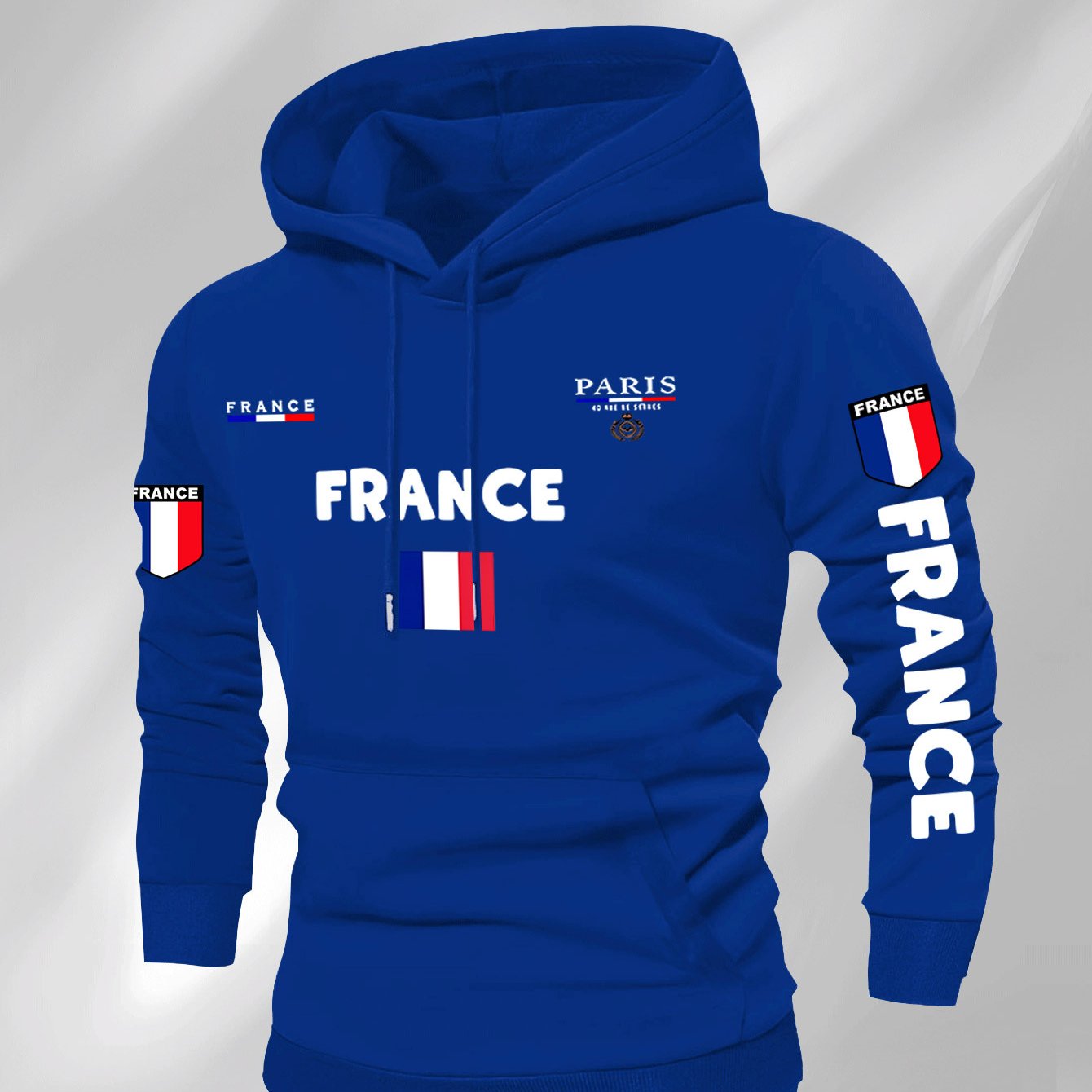 Men'S French Flag & Paris Lettering Hooded Sweatshirt - Pullover with Piping, Long Sleeve Casual Winter Sweater for Everyday & Formal Outfits - French, French Connection Apparel, French Connection Clothing, French Connection