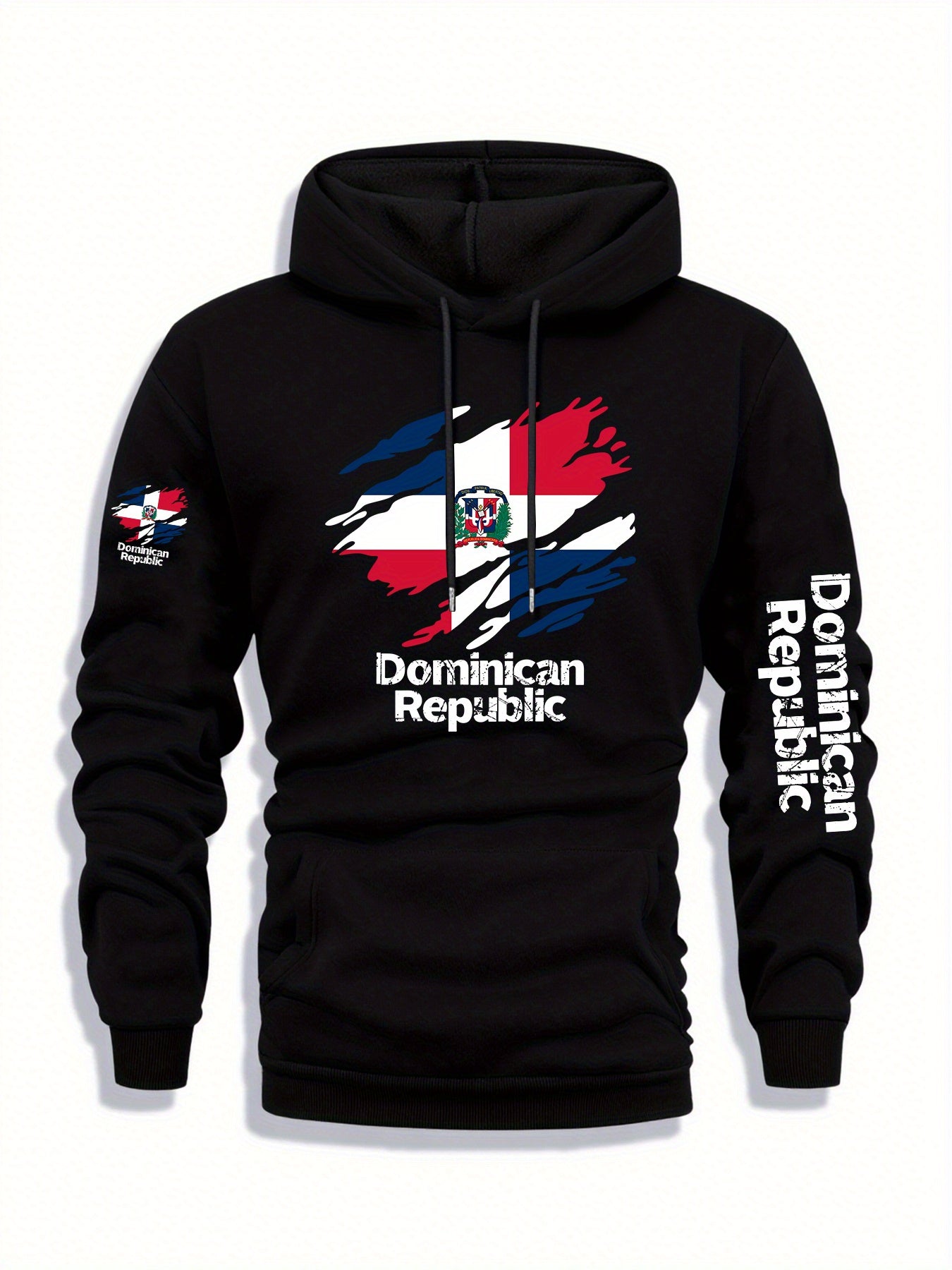 Men's Dominican Republic Flag Graphic Hoodie - Heather Gray Pullover Sweatshirt, Machine Washable Winter Hoodie for Streetwear, Travel & Everyday Casual Outfits - Autumn/Winter Clothing