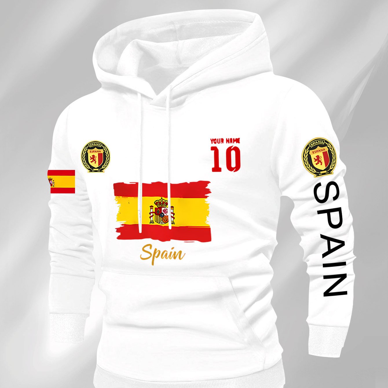 Men'S Hooded Sweatshirt - Spain Flag Graphic Pullover with Number 10, Dark Background, Regular Fit Hoodie for Soccer Fans & Casual Attire, Autumn/Winter Clothing, Autumn Winter Apparel, Comfortable Fabric, Knit
