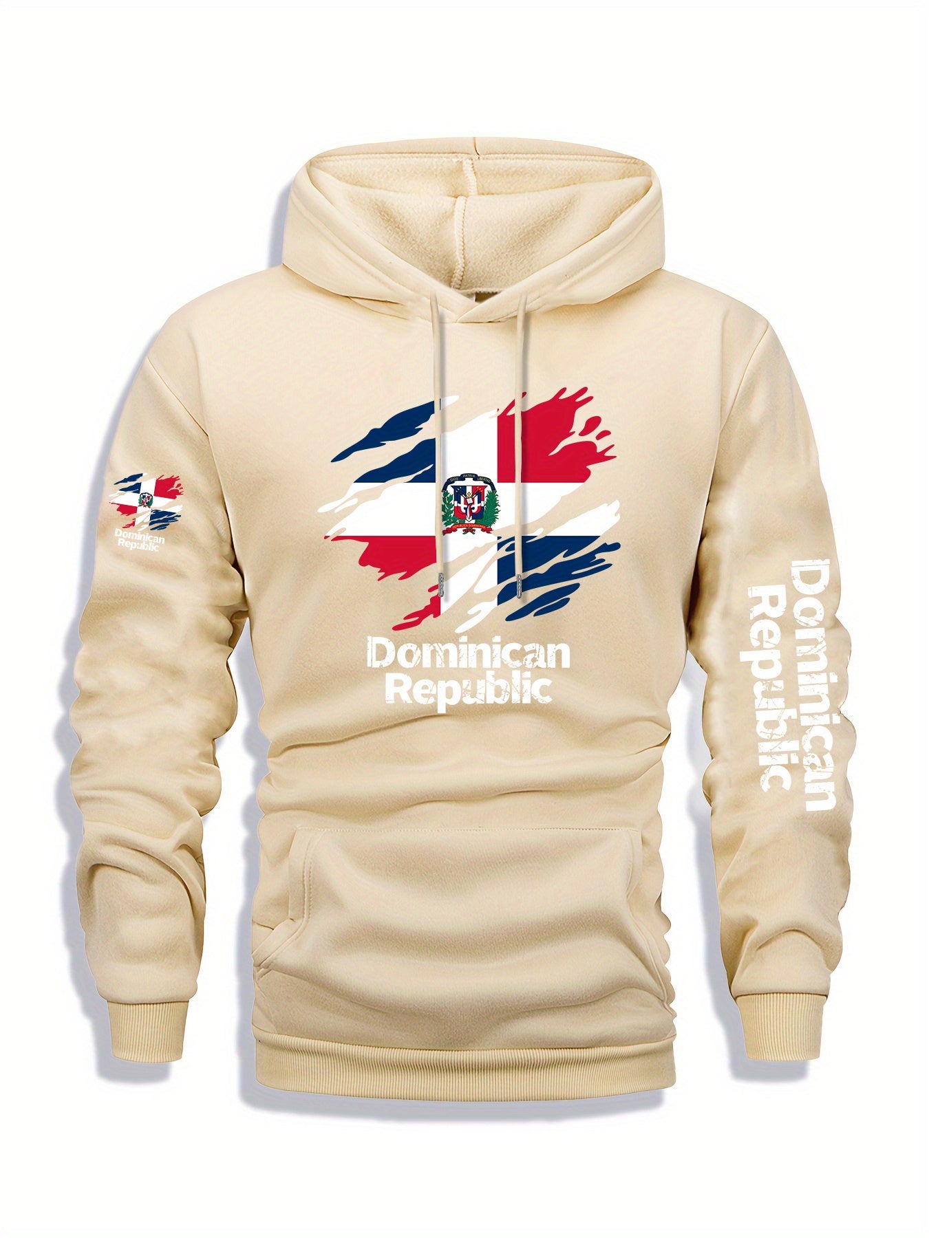 Men's Dominican Republic Flag Graphic Hoodie - Heather Gray Pullover Sweatshirt, Machine Washable Winter Hoodie for Streetwear, Travel & Everyday Casual Outfits - Autumn/Winter Clothing
