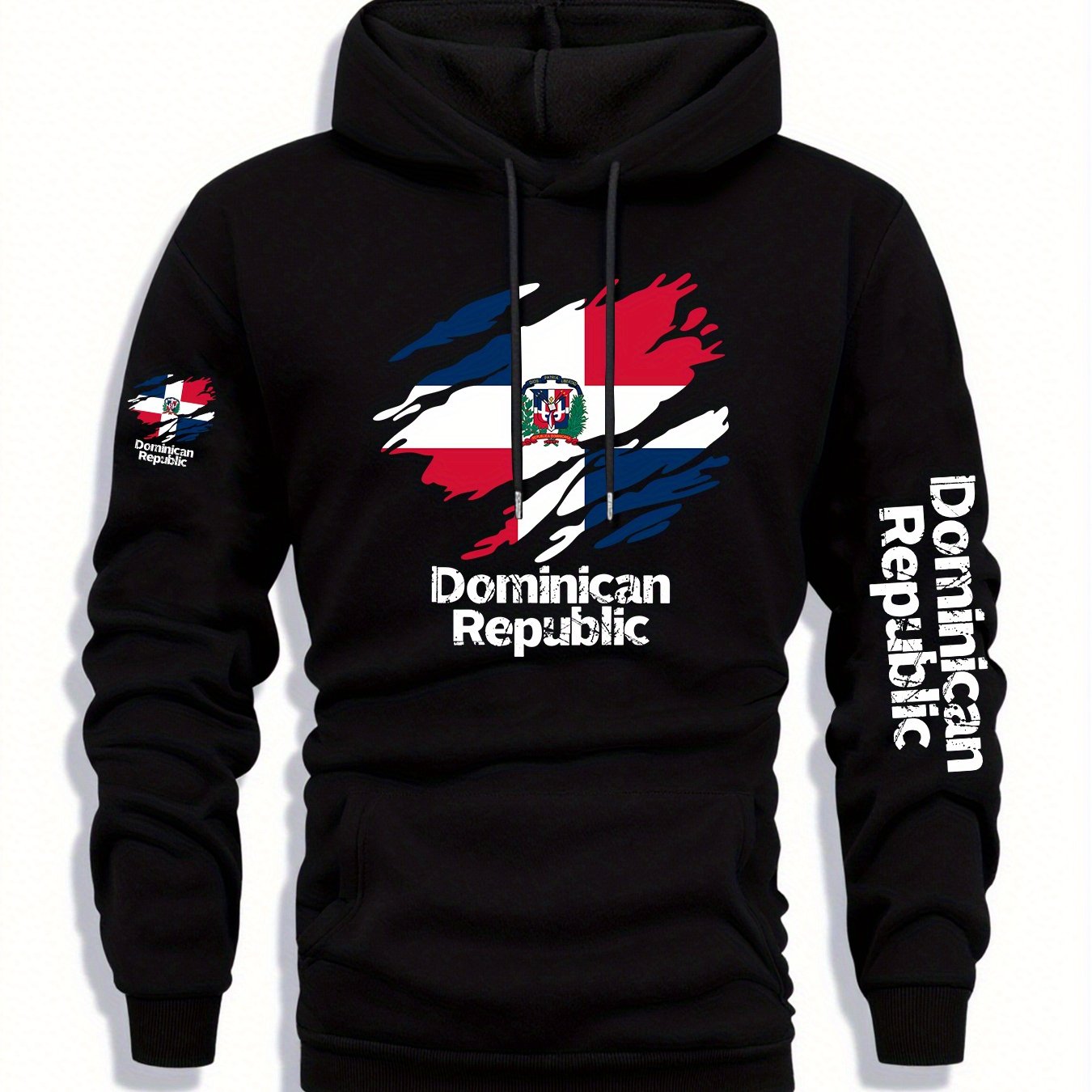 Men's Dominican Republic Flag Graphic Hoodie - Heather Gray Pullover Sweatshirt, Machine Washable Winter Hoodie for Streetwear, Travel & Everyday Casual Outfits - Autumn/Winter Clothing