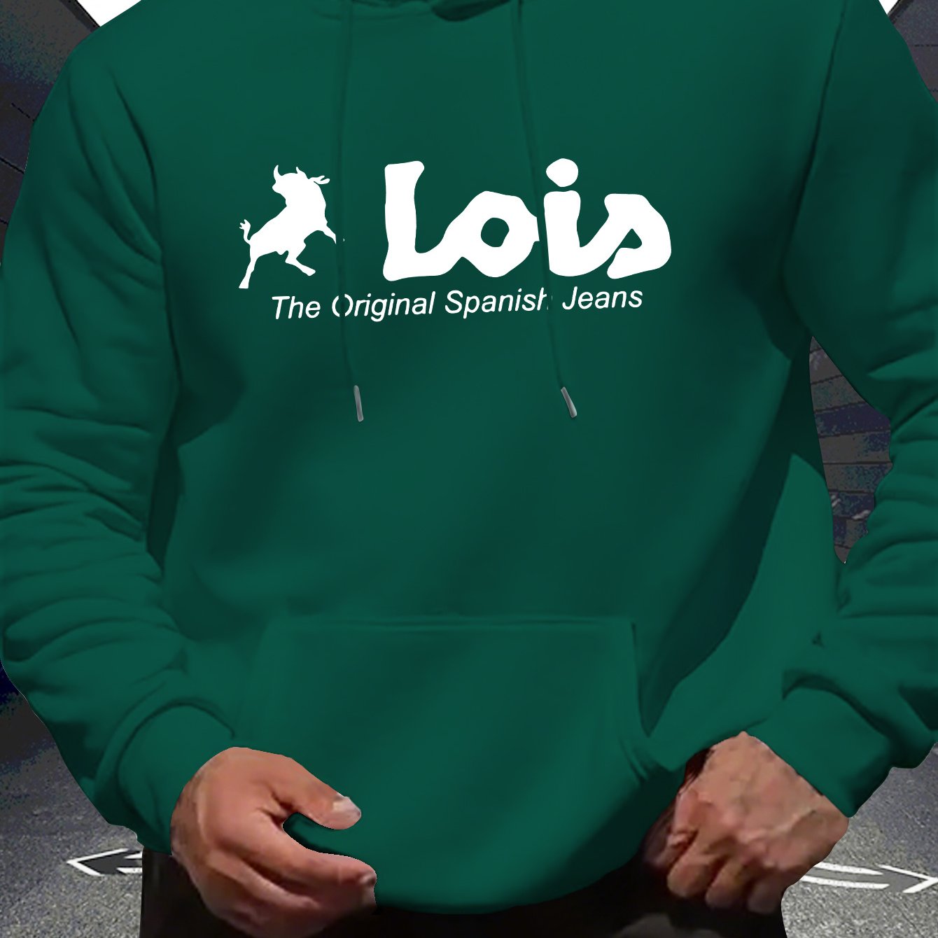 Men’s Spanish-Themed Hooded Sweatshirt "Lois" & Spanish Text Print, White Casual Pullover Hoodie, Relaxed Fit, All-Season Wear
