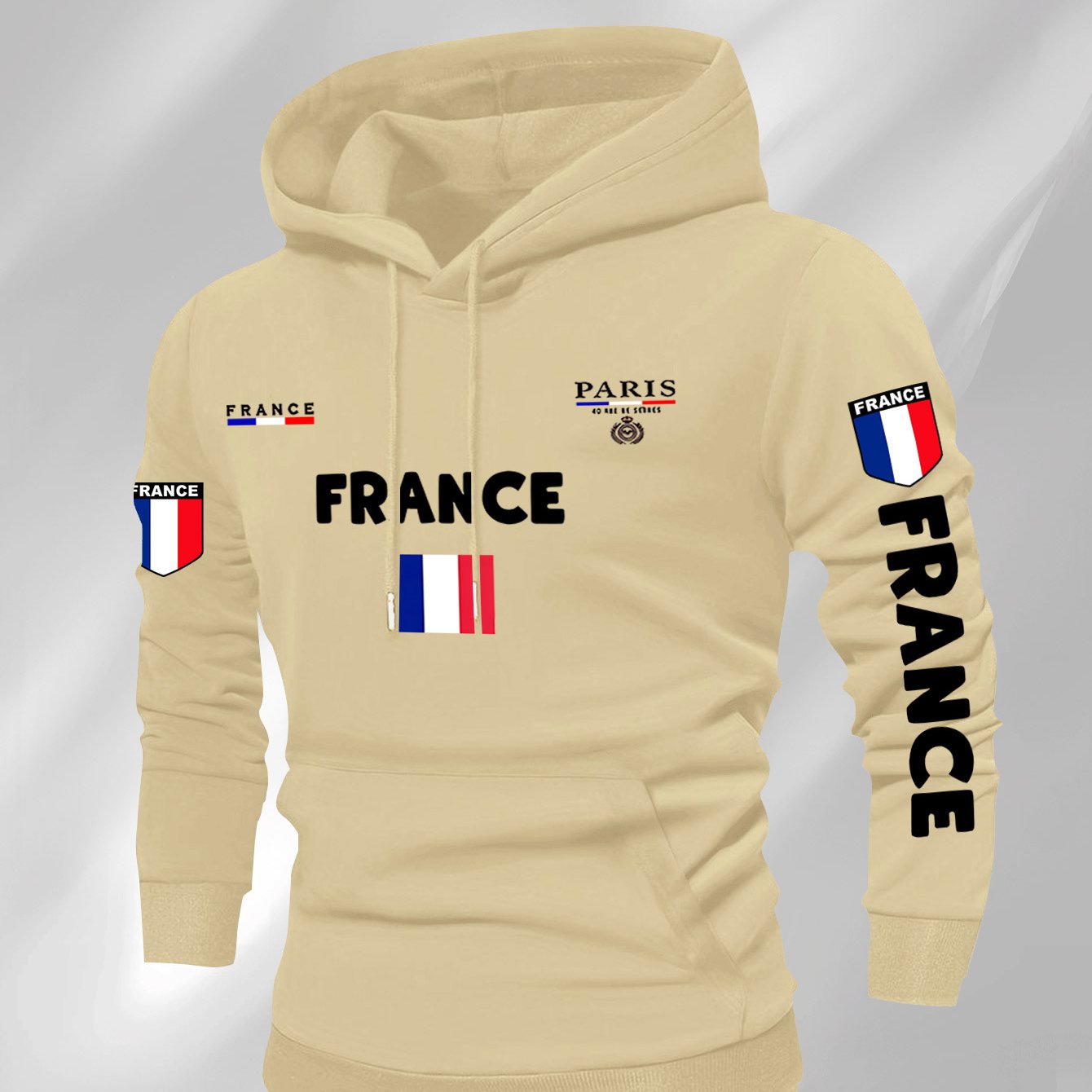 Men'S French Flag & Paris Lettering Hooded Sweatshirt - Pullover with Piping, Long Sleeve Casual Winter Sweater for Everyday & Formal Outfits - French, French Connection Apparel, French Connection Clothing, French Connection