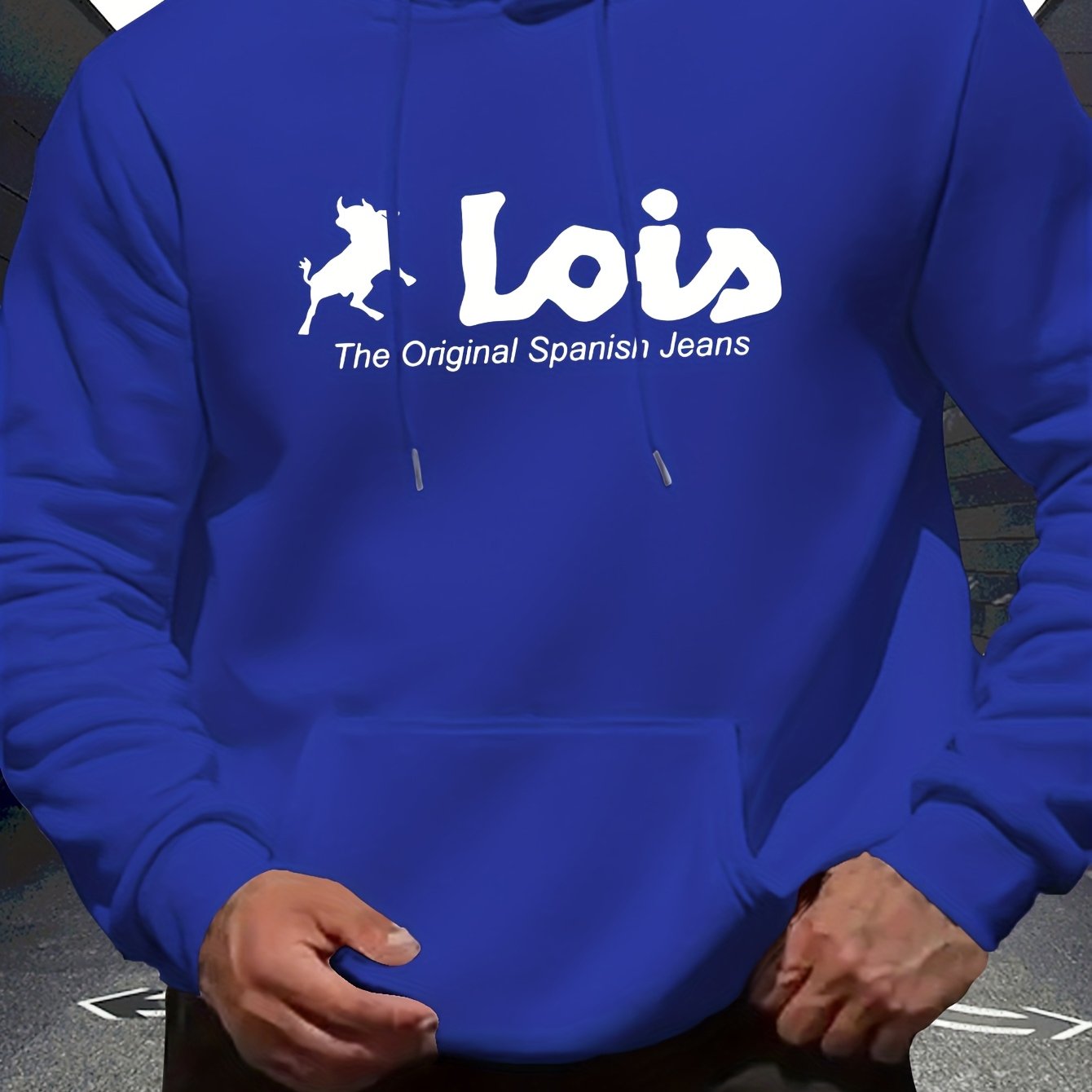 Men’s Spanish-Themed Hooded Sweatshirt "Lois" & Spanish Text Print, White Casual Pullover Hoodie, Relaxed Fit, All-Season Wear