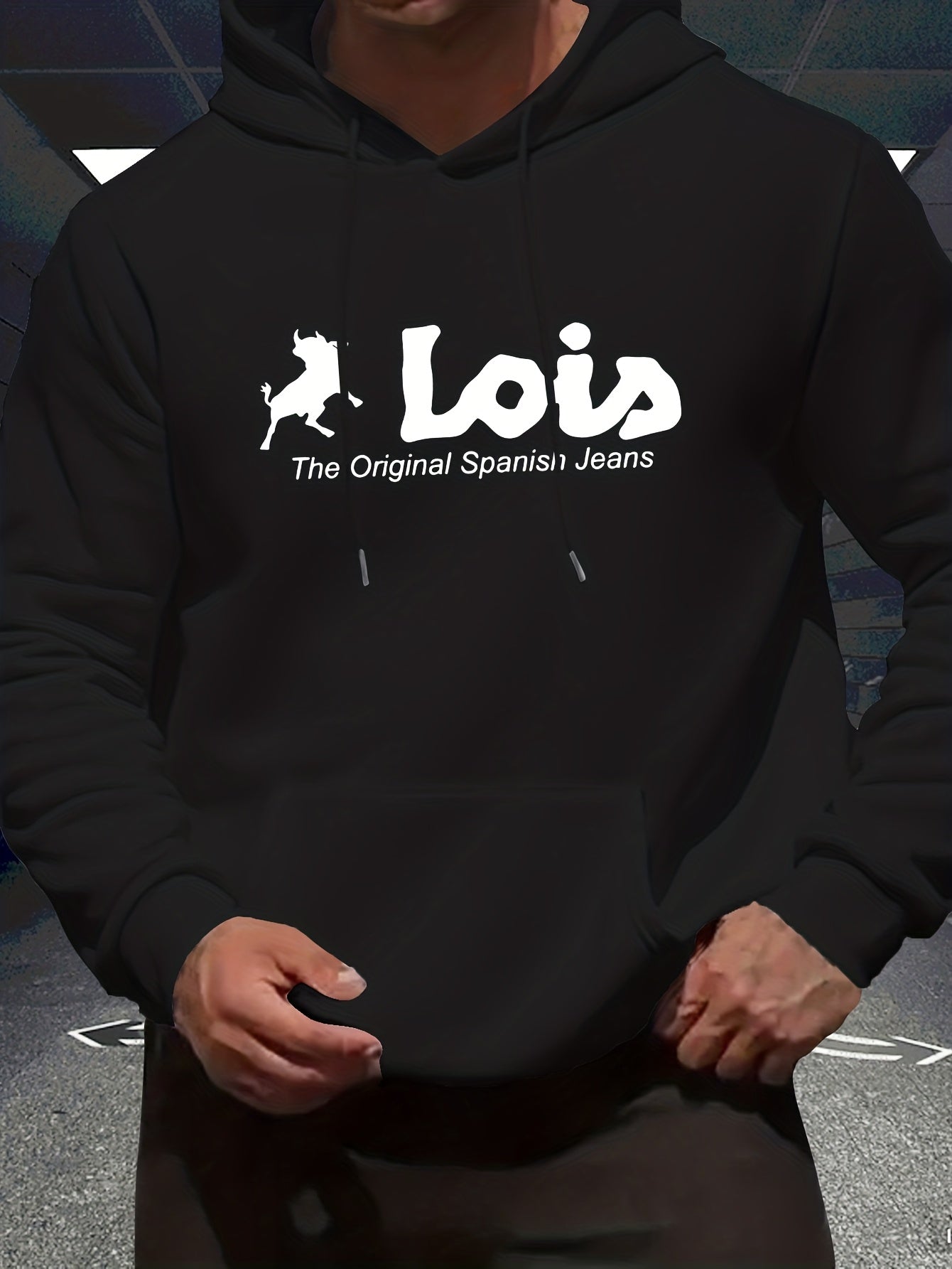 Men’s Spanish-Themed Hooded Sweatshirt "Lois" & Spanish Text Print, White Casual Pullover Hoodie, Relaxed Fit, All-Season Wear