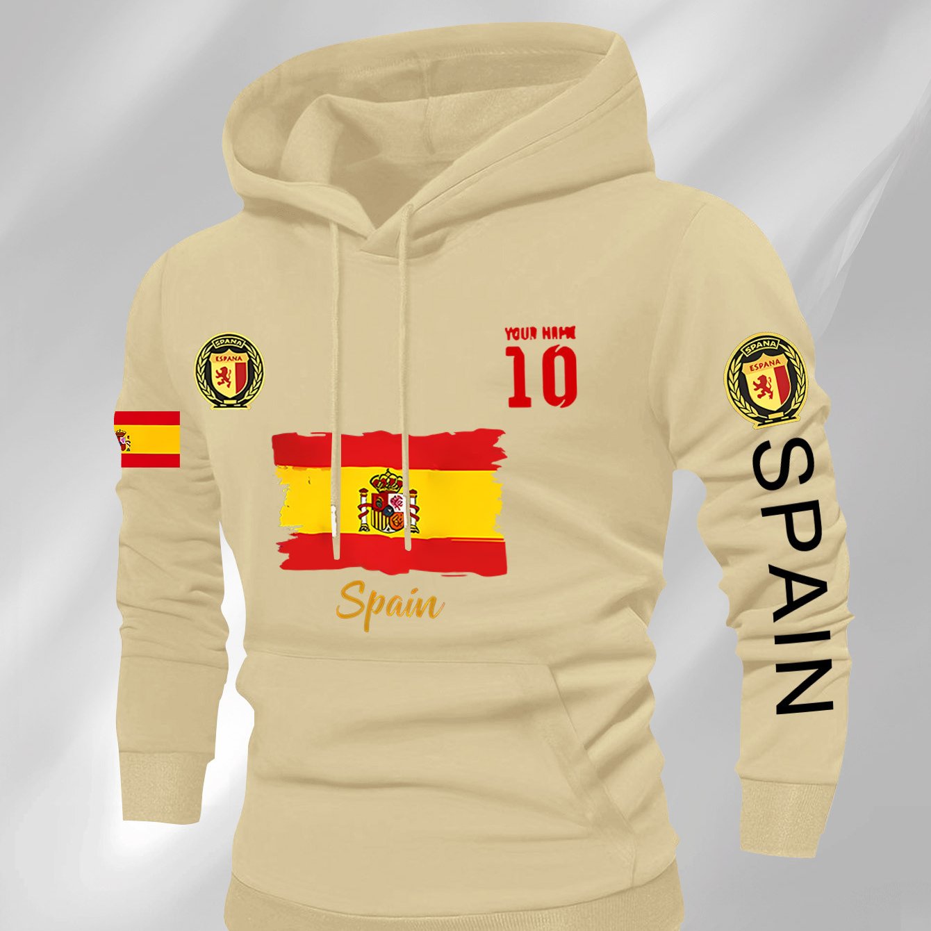 Men'S Hooded Sweatshirt - Spain Flag Graphic Pullover with Number 10, Dark Background, Regular Fit Hoodie for Soccer Fans & Casual Attire, Autumn/Winter Clothing, Autumn Winter Apparel, Comfortable Fabric, Knit