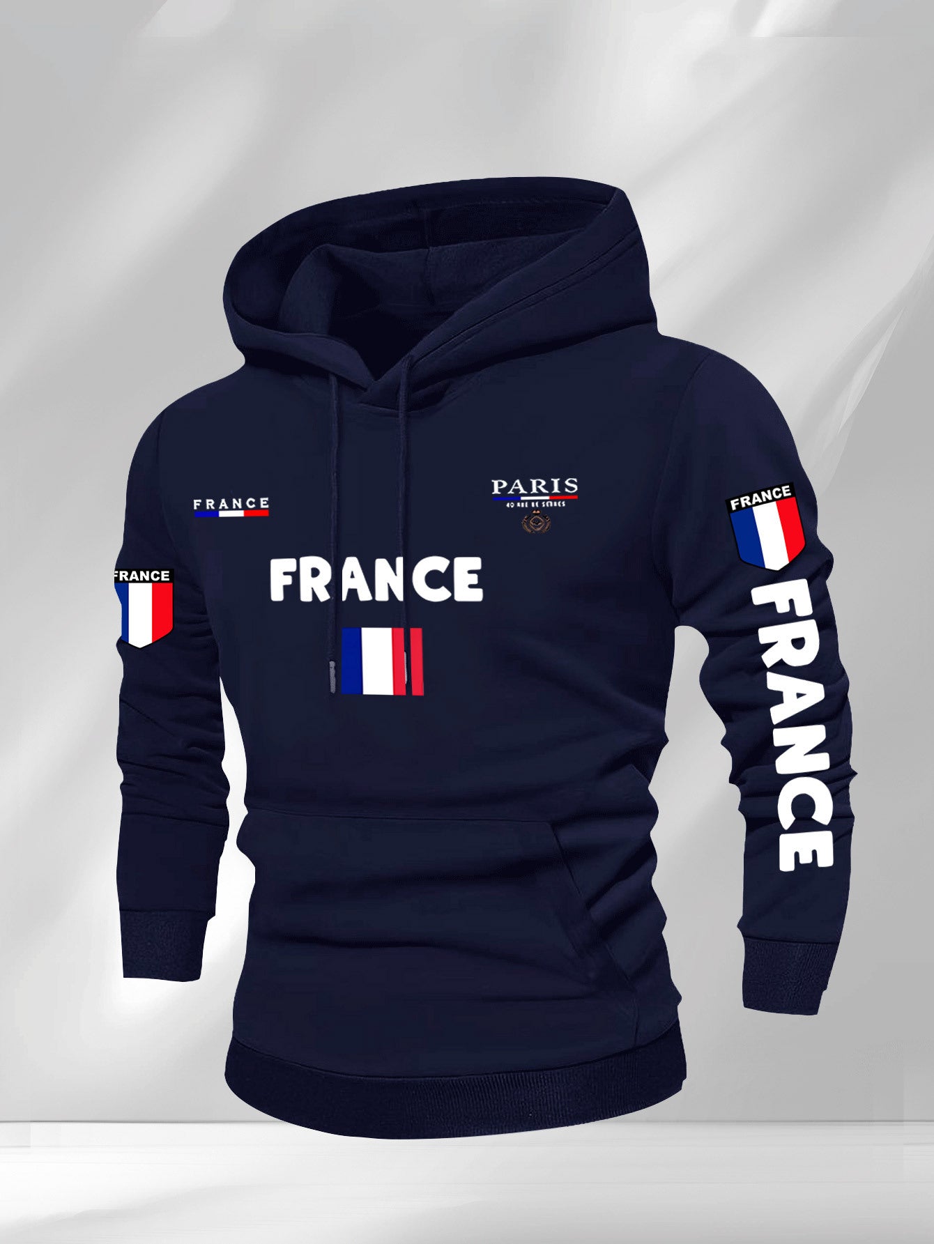 Men'S French Flag & Paris Lettering Hooded Sweatshirt - Pullover with Piping, Long Sleeve Casual Winter Sweater for Everyday & Formal Outfits - French, French Connection Apparel, French Connection Clothing, French Connection