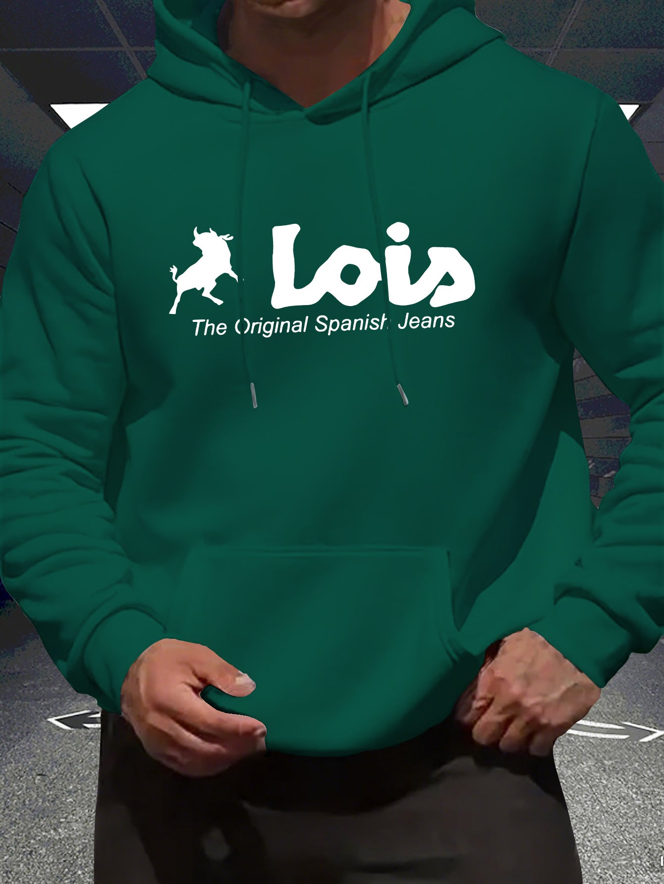 Men’s Spanish-Themed Hooded Sweatshirt "Lois" & Spanish Text Print, White Casual Pullover Hoodie, Relaxed Fit, All-Season Wear