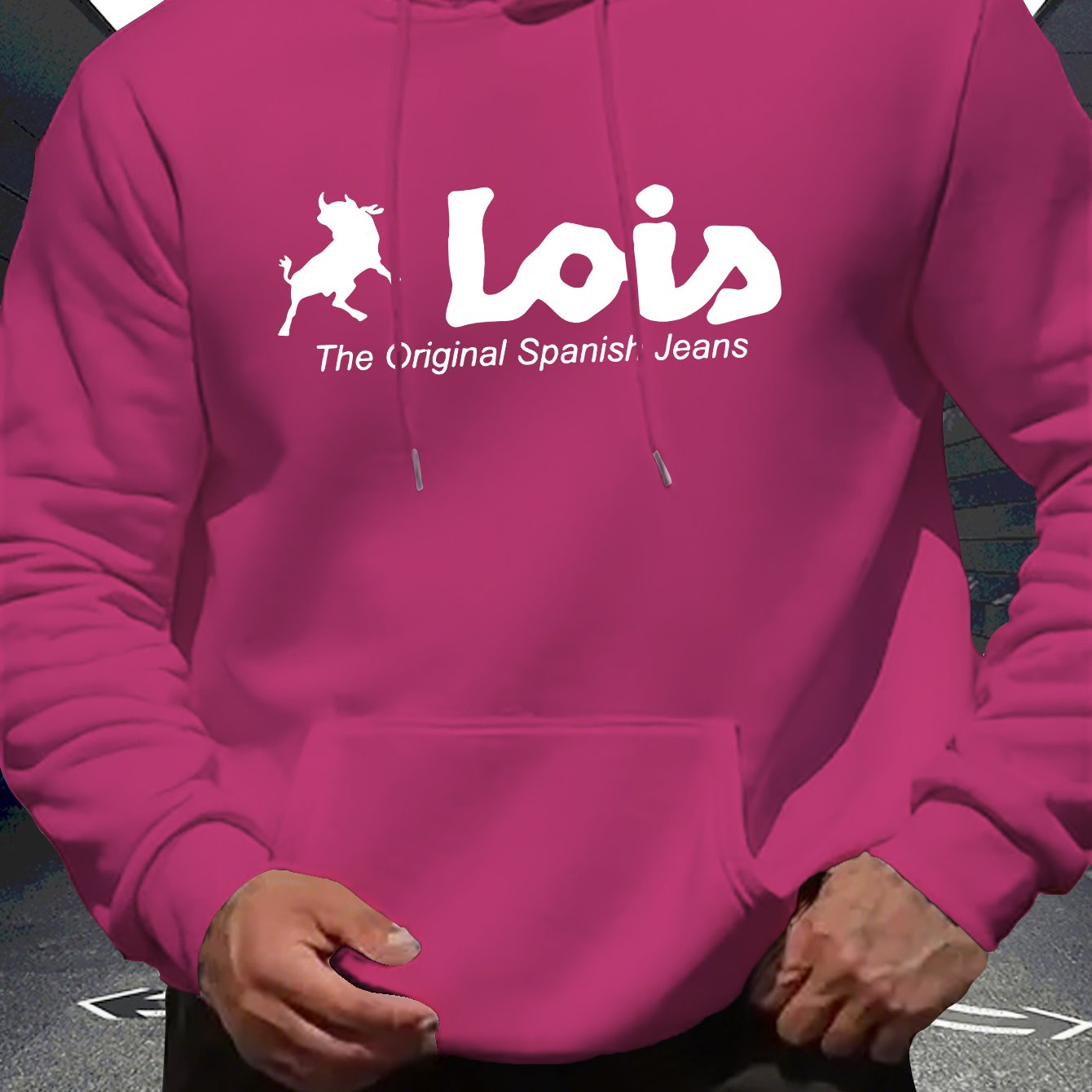 Men’s Spanish-Themed Hooded Sweatshirt "Lois" & Spanish Text Print, White Casual Pullover Hoodie, Relaxed Fit, All-Season Wear