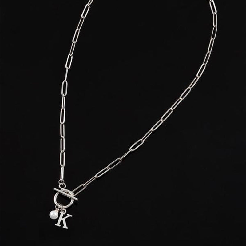 Collier 26 lettres, chaîne à Clip en acier inoxydable, pendentif en Imitation de perles