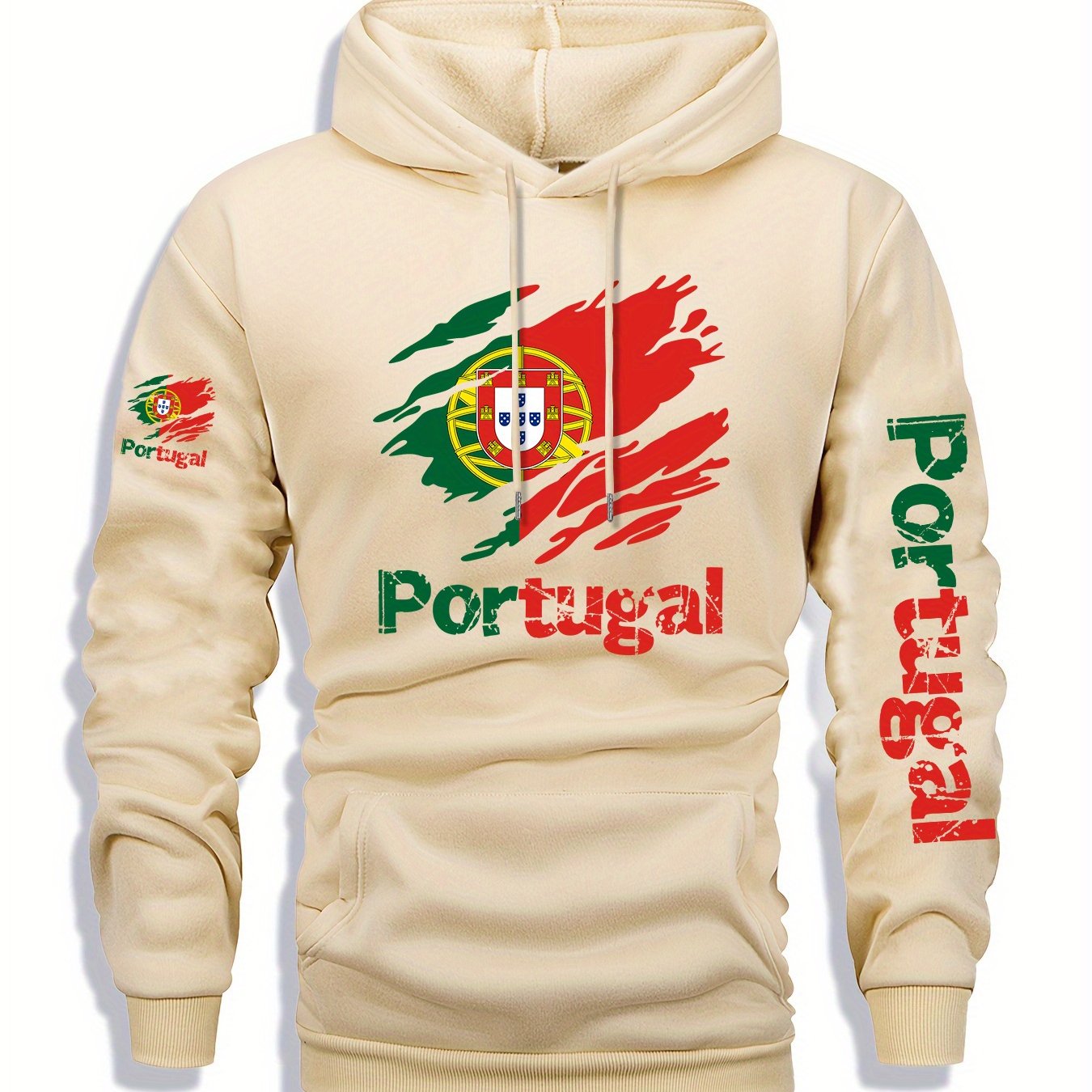 Men'S Portugal Flag Graphic Hooded Sweatshirt - Navy Blue with Red & Green Emblem, Casual Streetwear Pullover for Autumn/Winter, Regular Fit Outdoor & Casual Attire, Durable Fabric