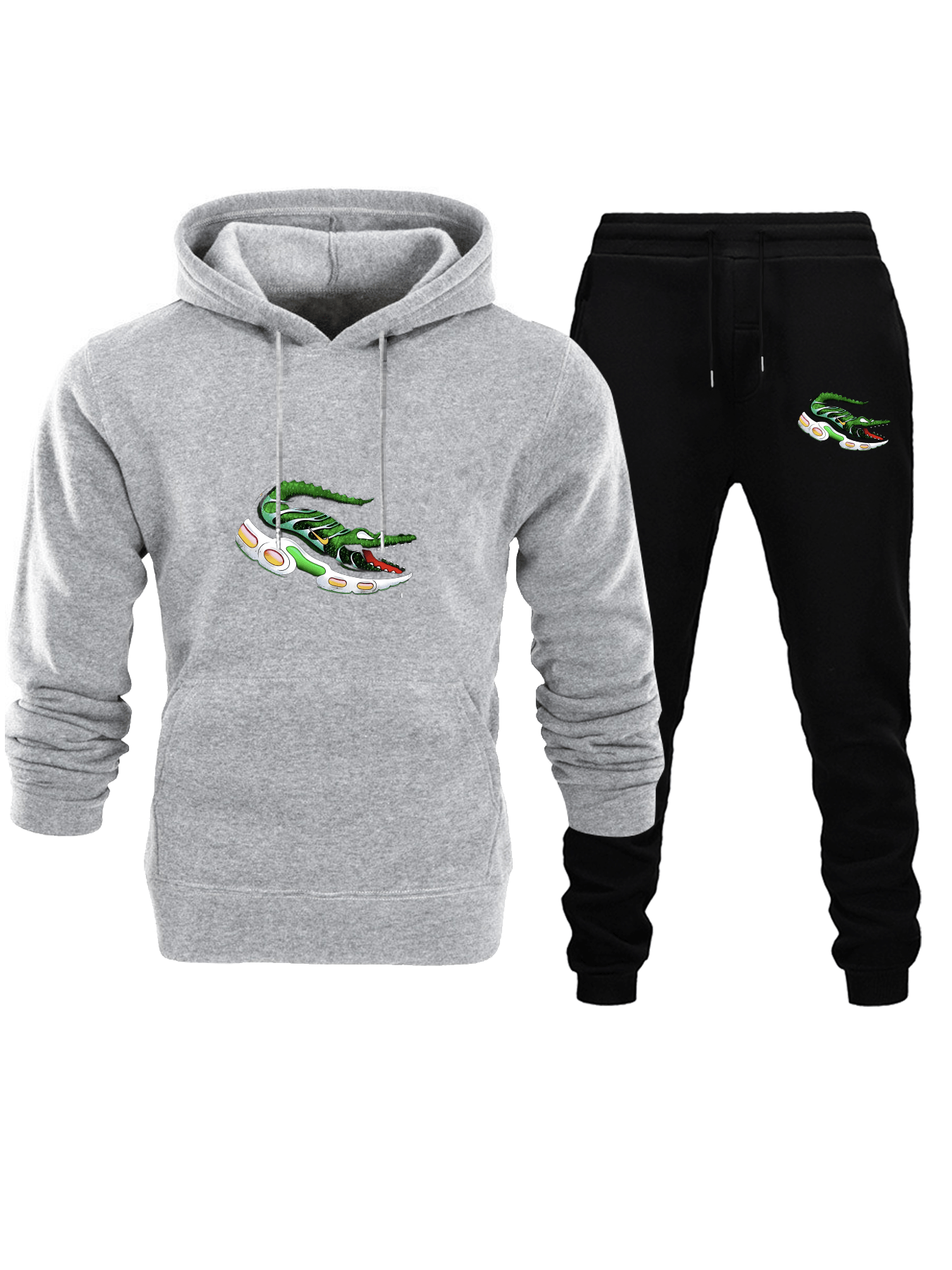 A Lively Sports Suit for Men Featuring a Crocodile Pattern - Fashionable Streetwear Made from 100% Polyester, Comfortable And Chic, Perfect for The Fall And Winter Seasons, with a Striking Graphic Design, an Excellent Option