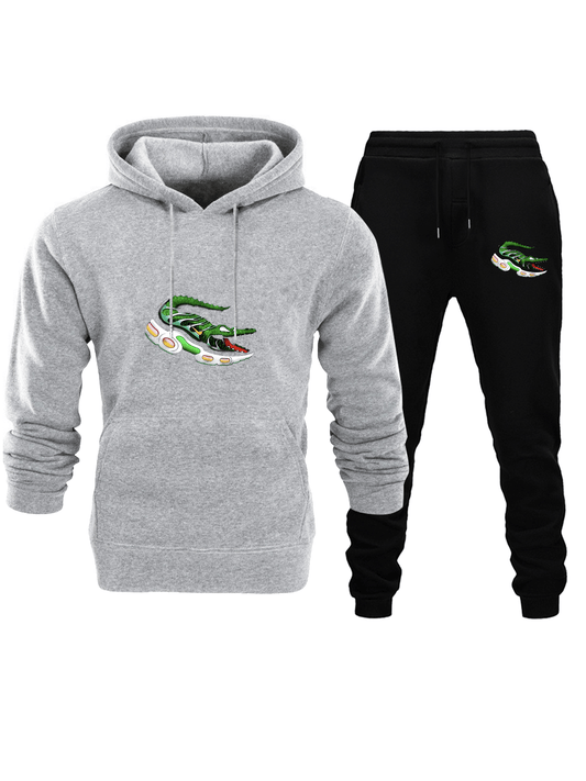 A Lively Sports Suit for Men Featuring a Crocodile Pattern - Fashionable Streetwear Made from 100% Polyester, Comfortable And Chic, Perfect for The Fall And Winter Seasons, with a Striking Graphic Design, an Excellent Option