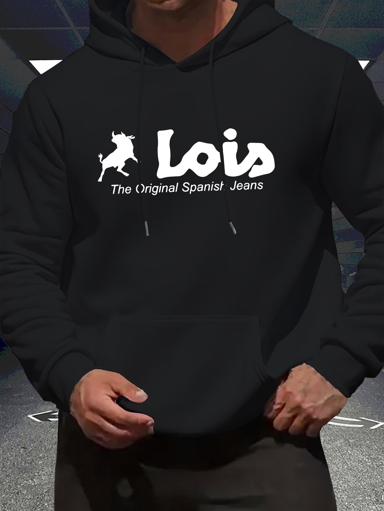 Men’s Spanish-Themed Hooded Sweatshirt "Lois" & Spanish Text Print, White Casual Pullover Hoodie, Relaxed Fit, All-Season Wear